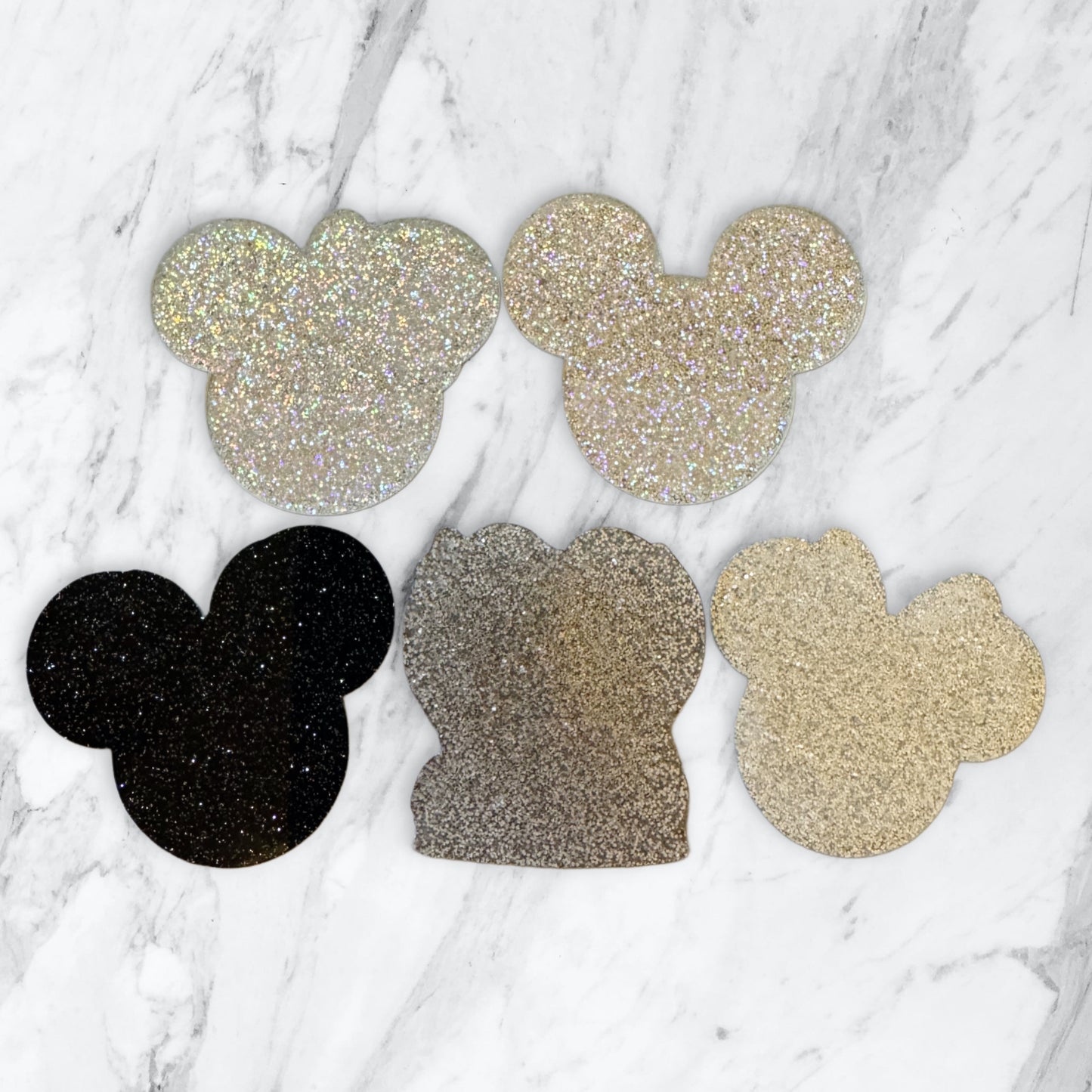 5 Pieces Mickey and Minnie Mouse Head Mix or One Design Planar Acrylic with Glitter Back for Keychains, Badge Reels, Earrings and More!