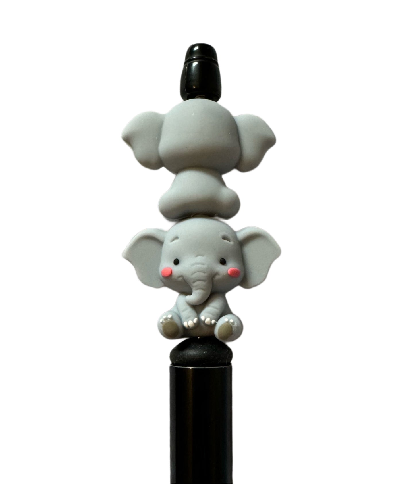 Cute 3D Grey Elephant with Large Ears Silicone Focal Bead for Beadable Pens, Stylus, Pencils, Keychains and More.