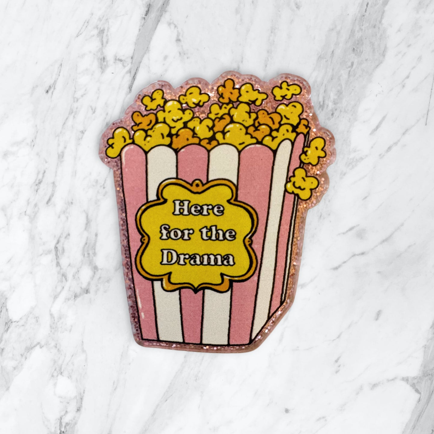 5 Pieces Just Here for the Drama Popcorn Box One Sided Flatback Planar Acrylic with Glitter Back for Keychains, Badge Reels, Earrings and More!