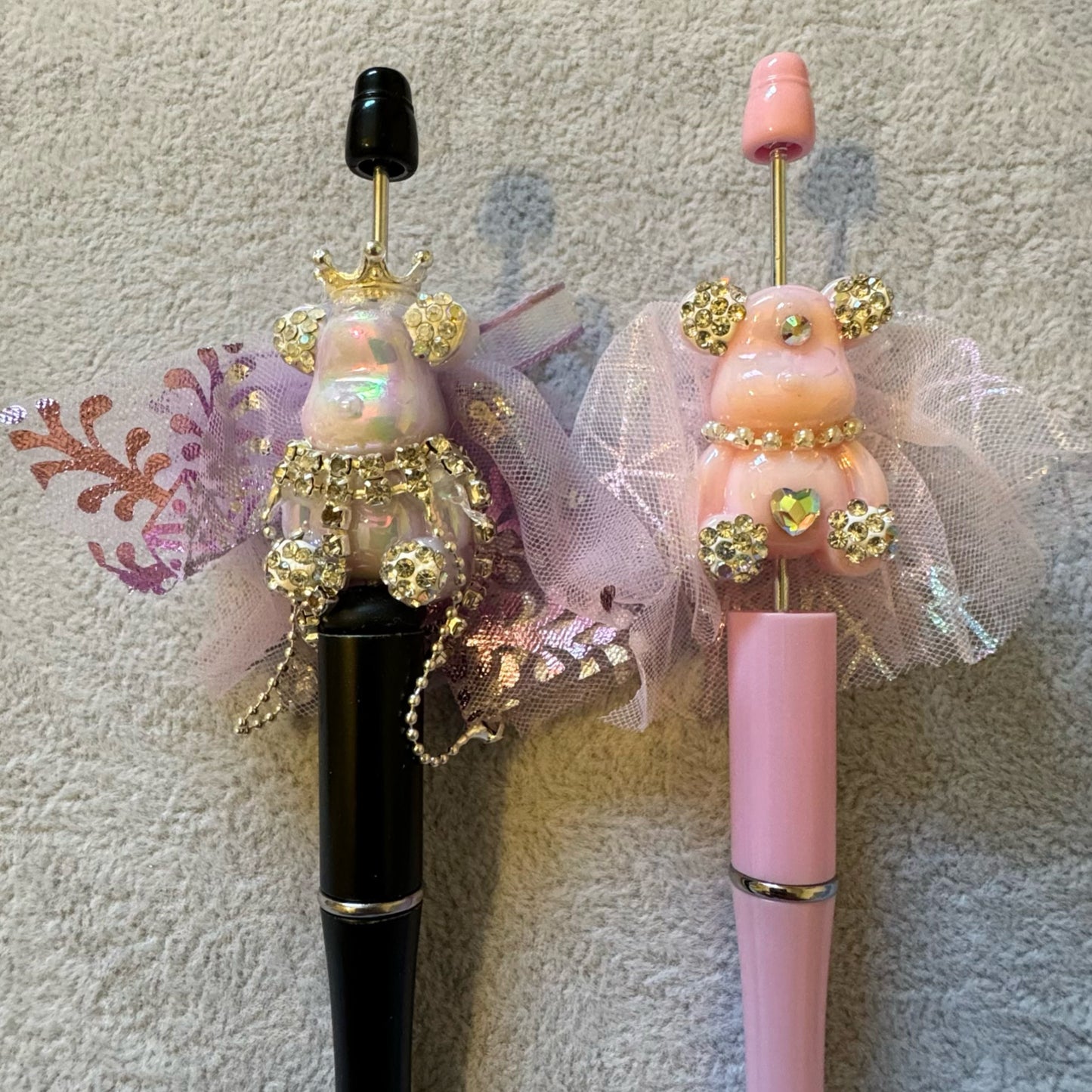 Ultra Premium Wedding Bride Bear with Veil and Rhinestones for Beadable Pen, Keychain and more! Also Perfect for Quinceanera or Prom!