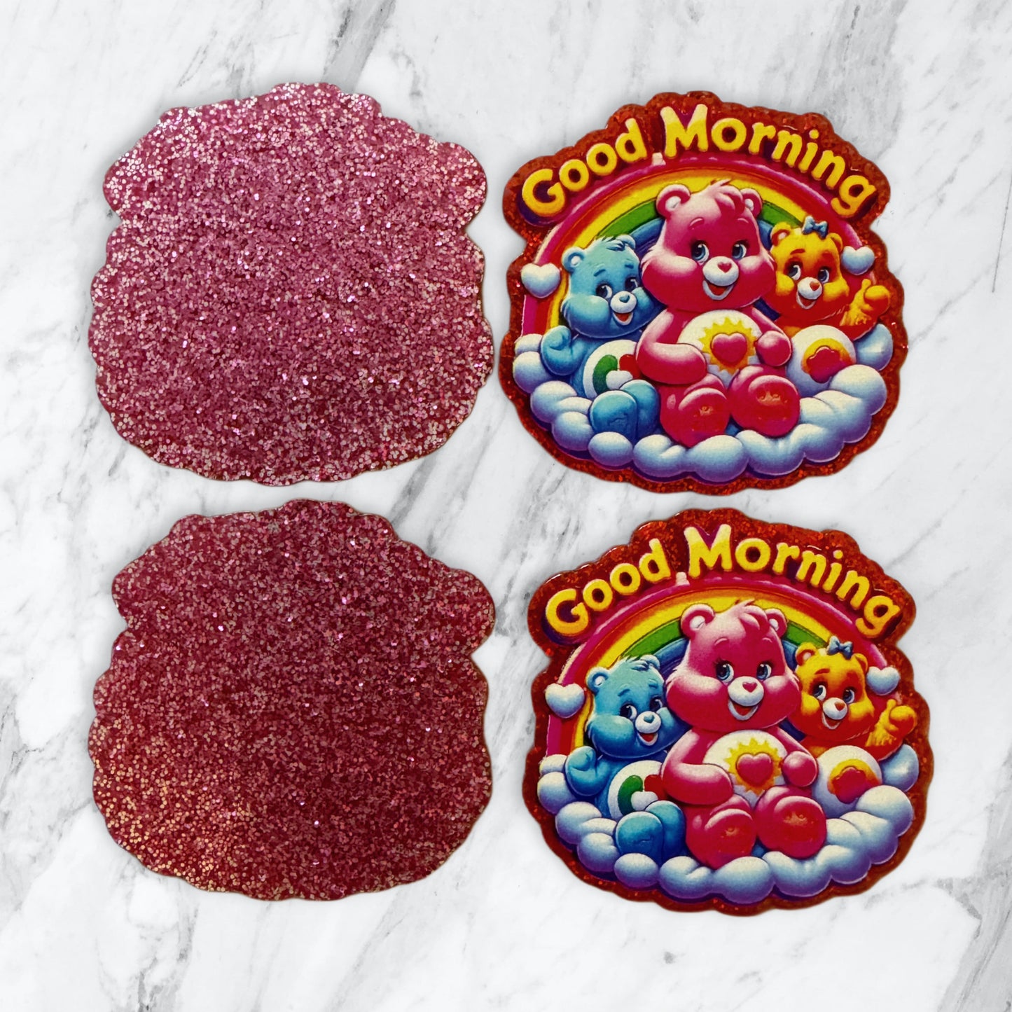 5 Pieces Good Morning Care Bear Friends Planar Acrylic with Glitter Back for Keychains, Badge Reels, Earrings and More!