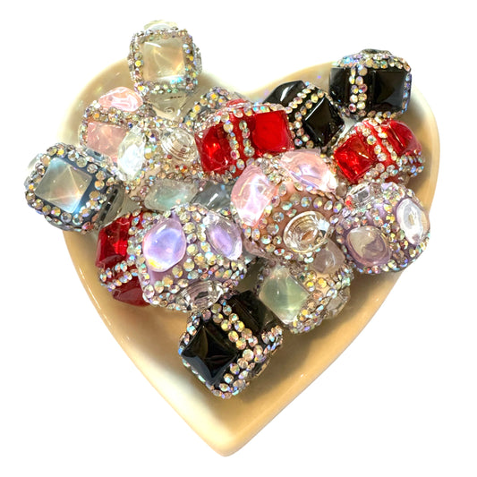 Unusual 17mm Large Center Stone Rhinestone Cube Square Beads Mix for Beadable Pens, Keychains, Bracelets, Earrings and More!