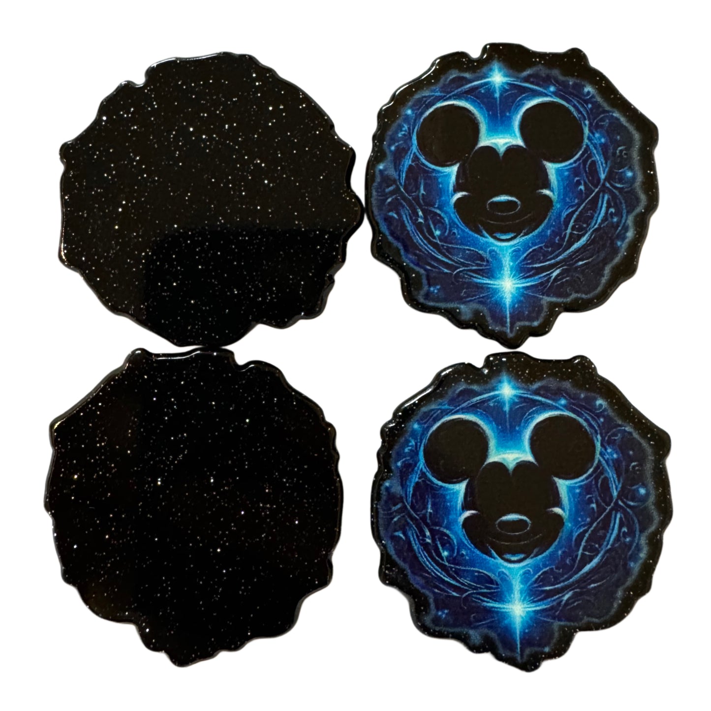 CUSTOMIZED! 5 Pieces Mouse Head with Blue Artistic Swirls and Black Character Outline Planar Acrylic with Glitter Back for Keychains, Badge Reels, Earrings and More!