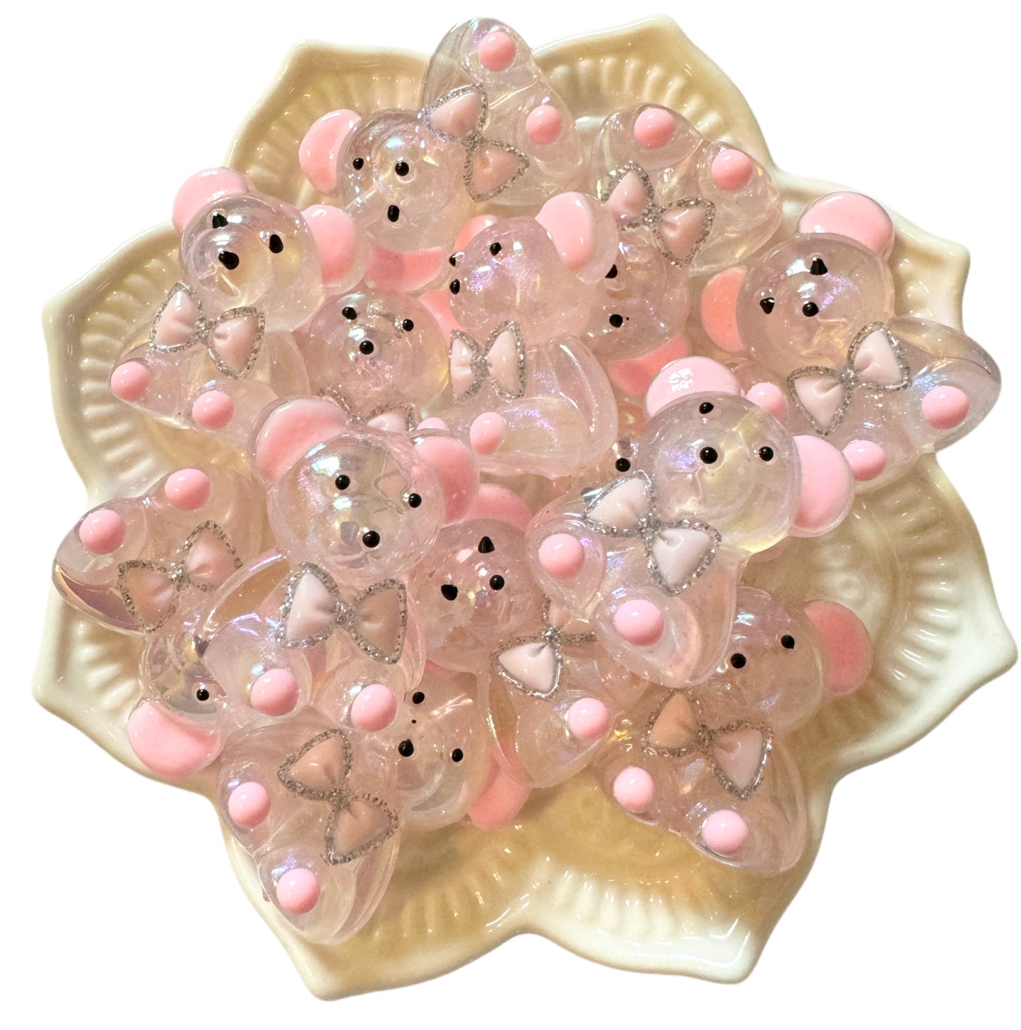 5 Pieces Luminous Acrylic Bear with Colored Accents for Beadable Pen, Keychain and more! Perfect Your DYI Baby Shower Creations!