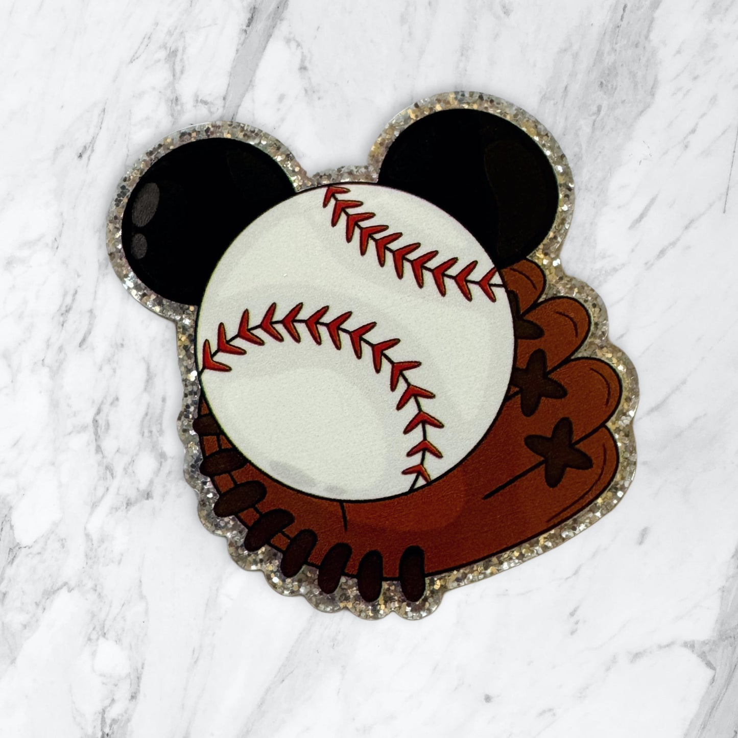5 Pieces Mickey Mouse Head with Baseball and Glove Planar Acrylic for Keychains, Badge Reels, Earrings and More!