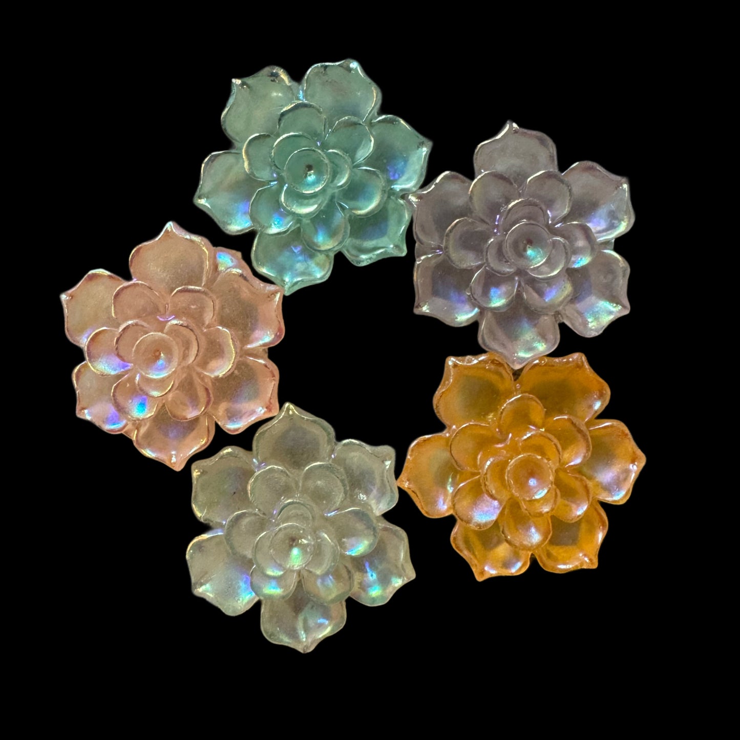 19mm Luminous Resin Flat Lotus Flower with AB Highlights Flatback Cabochon. Perfect for Your DIY Projects for Water Bottles, Phones & More!