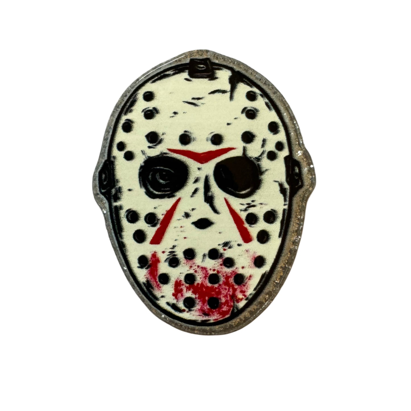 5 Pieces Jason Mask Halloween Horror Characters Flatback One Sided Planar Acrylic with Glitter Back for Keychains, Badge Reels, Earrings & More!
