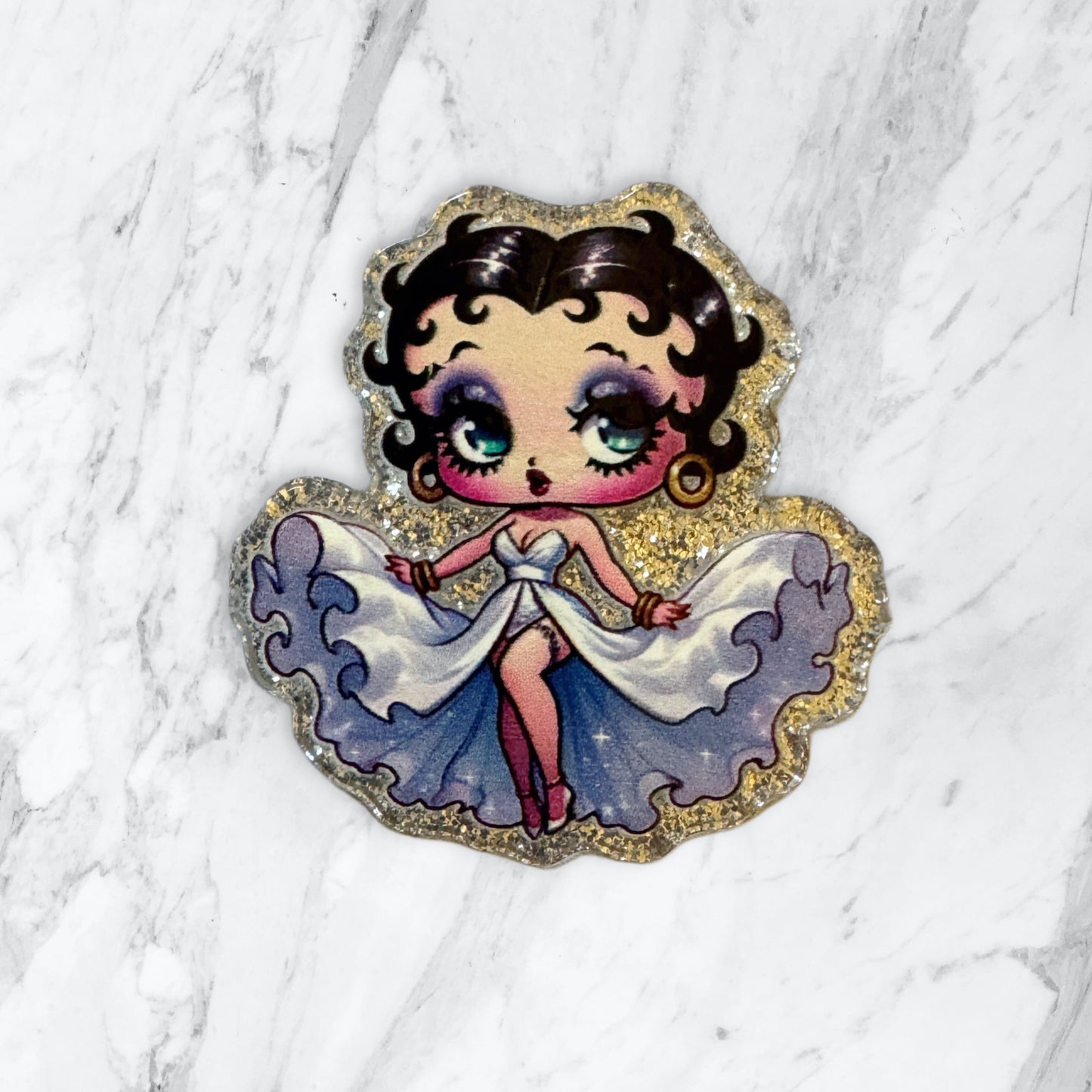 5 Pieces Betty Boop as Marilyn Flatback One Sided Planar Acrylic with Glitter Back for Keychains, Badge Reels, Earrings and More!