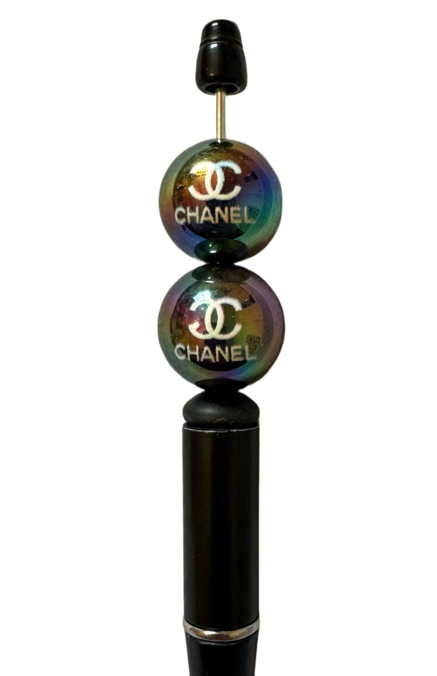 CC 20mm Black AB Designer Inspired Acrylic Bead for Beadable Pens, Stylus, Pencils, Keychains and More!