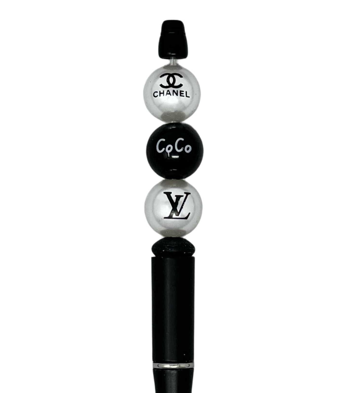 CC Black Coco Designer Inspired Acrylic Bead with White Lettering for Beadable Pens, Stylus, Pencils, Keychains and More!