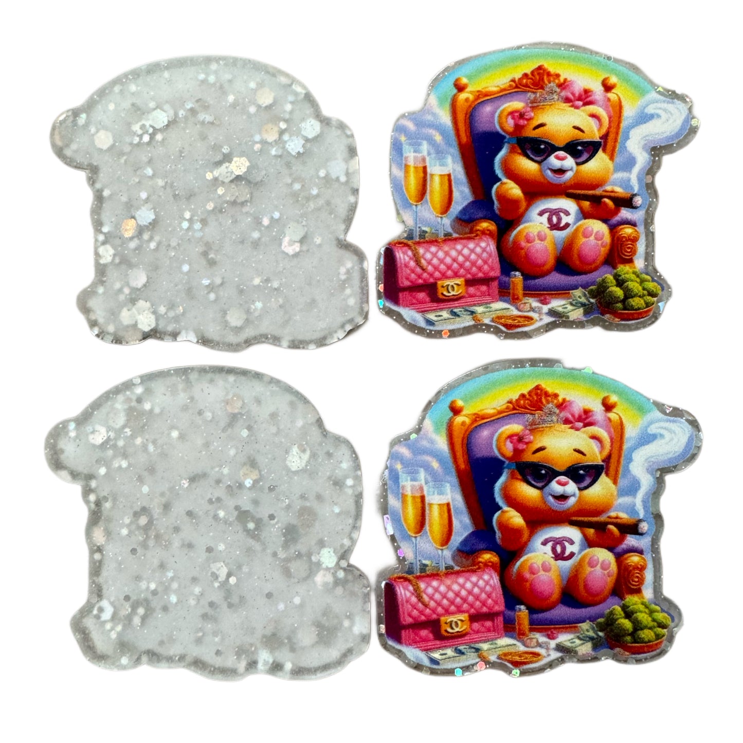 5 Pieces CC Designer Inspired Care Bear Flatback One Sided Planar Acrylic for Keychains, Badge Reels, Earrings and More!