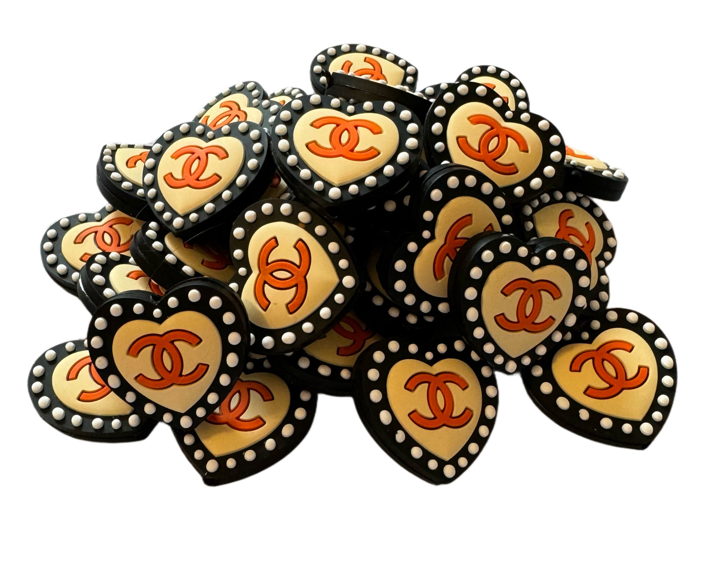 CC Heart with Dots Designer Inspired Silicone Focal Bead for Beadable Pens, Stylus, Pencils, Keychains and More