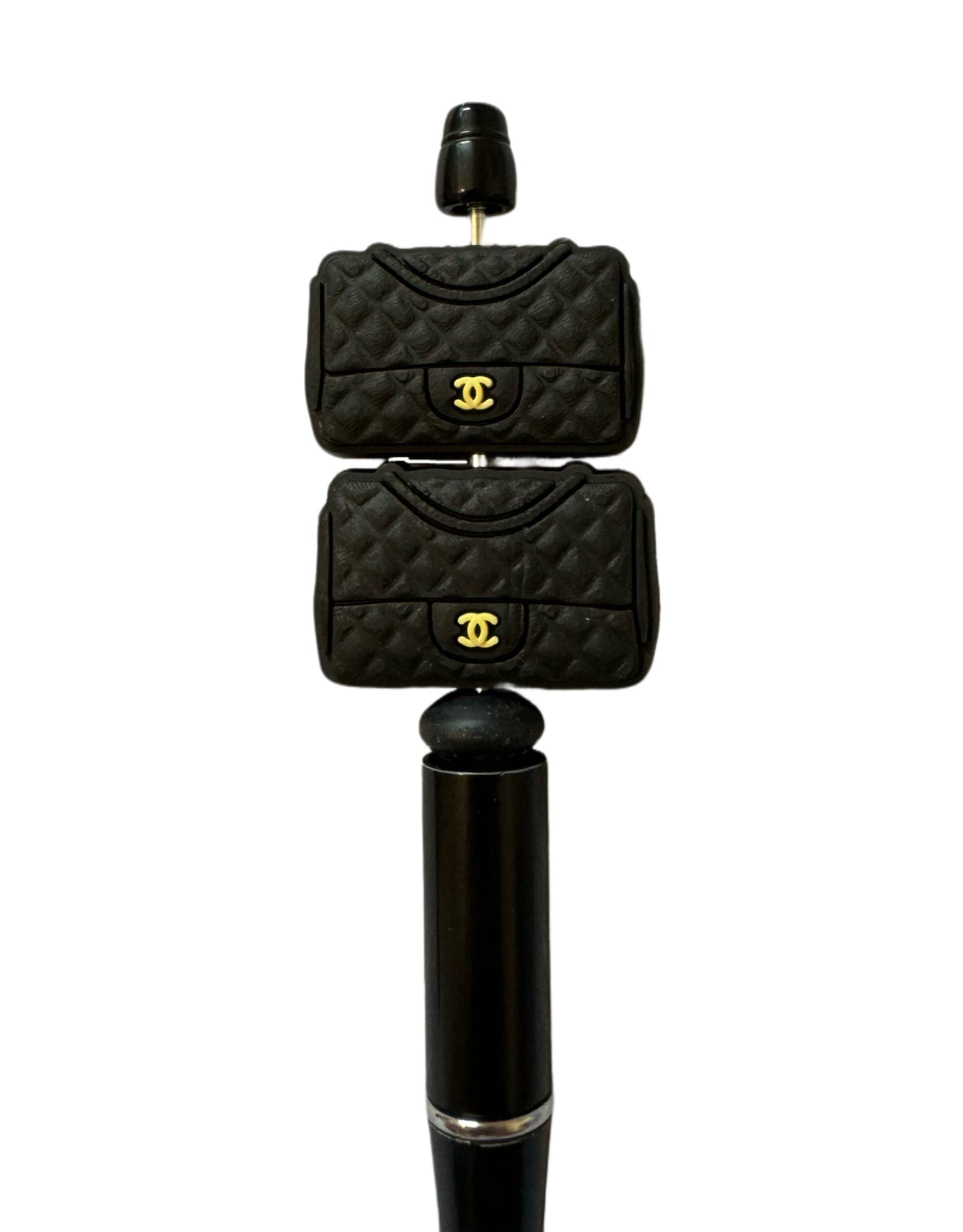 CC Medium Black Purse Hand Bag Designer Inspired Silicone Focal Bead for Beadable Pens, Stylus, Pencils, Keychains and More