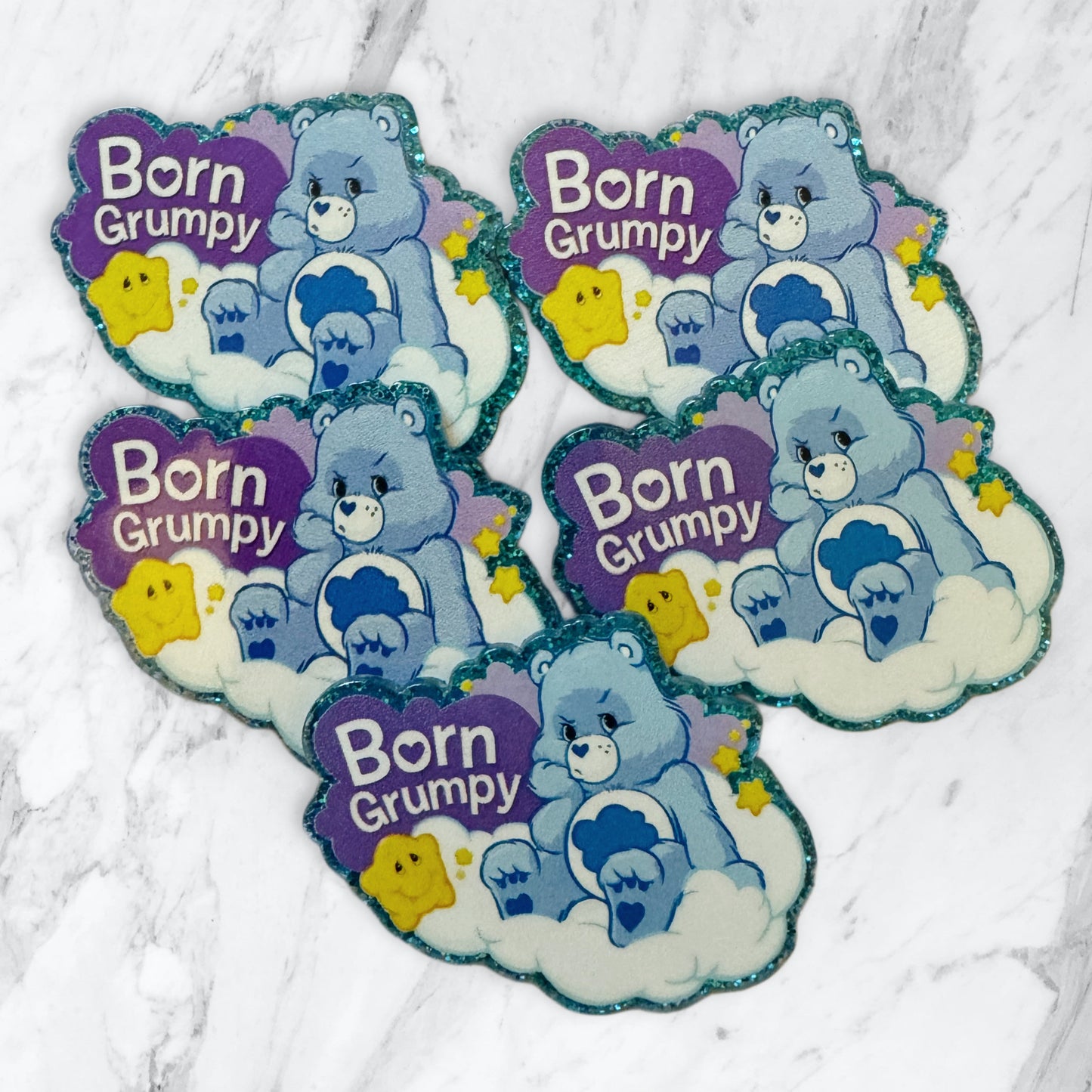 5 Pieces Care Bear Mix or One Design Planar Acrylic with Glitter Back for Keychains, Badge Reels, Earrings and More!