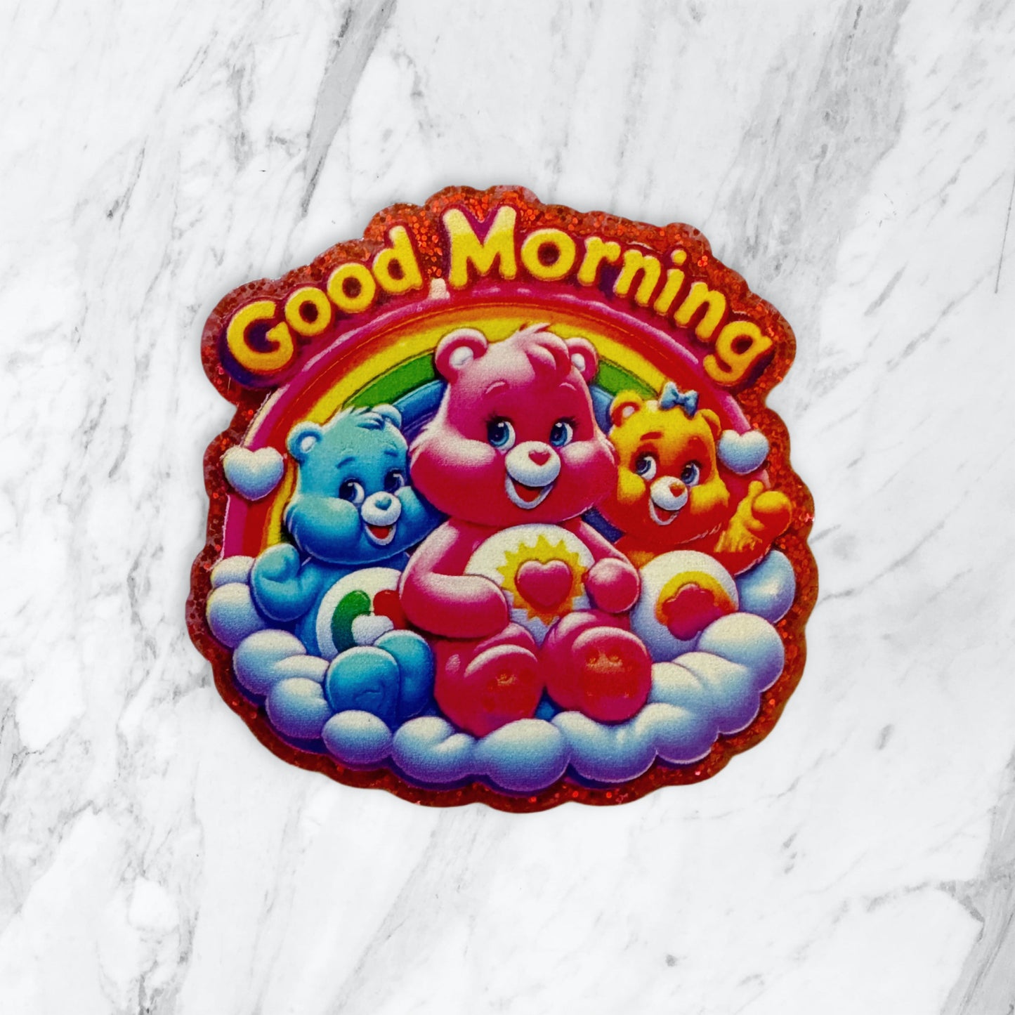 5 Pieces Good Morning Care Bear Friends Planar Acrylic with Glitter Back for Keychains, Badge Reels, Earrings and More!