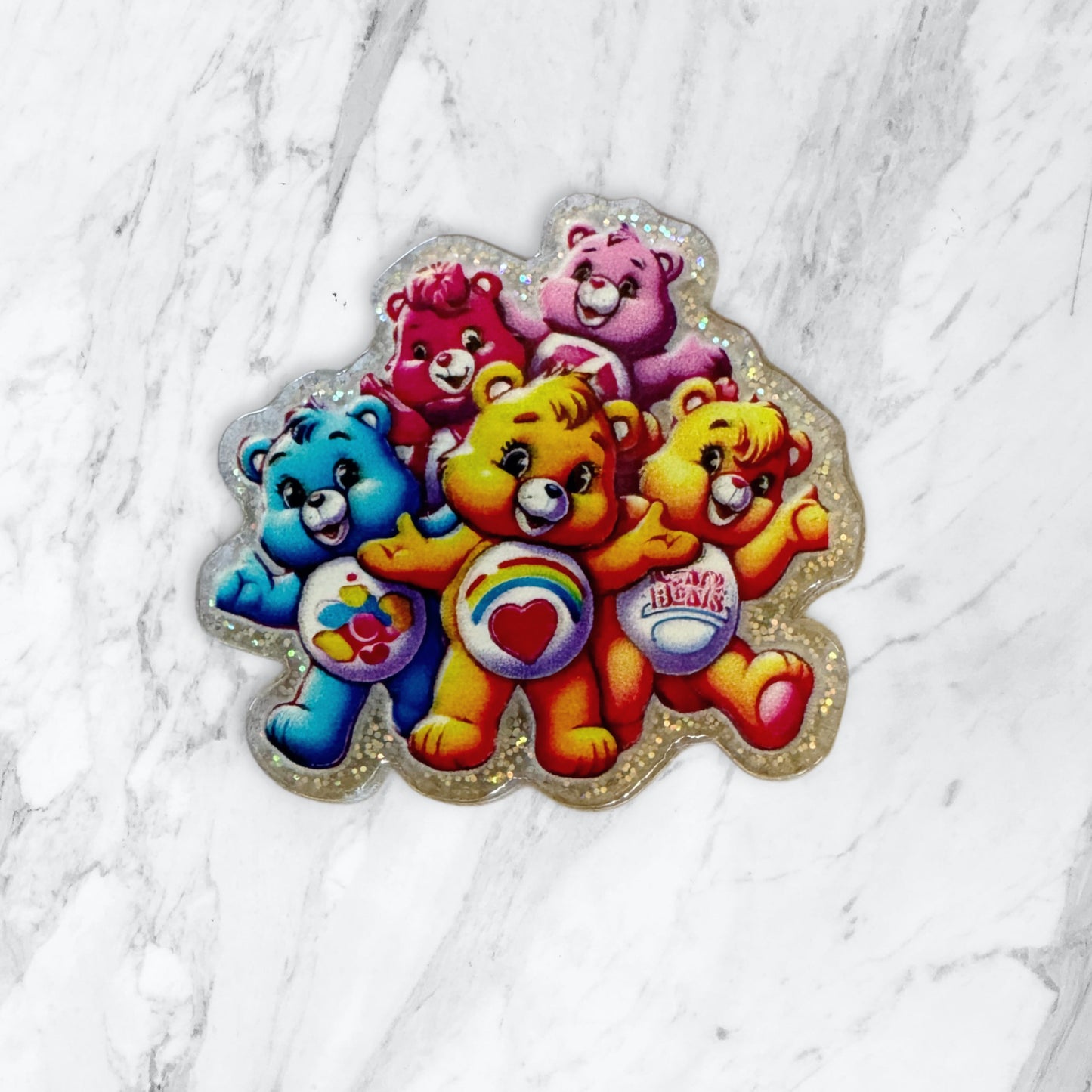 5 Pieces Five Happy Care Bear Friends Planar Acrylic with Glitter Back for Keychains, Badge Reels, Earrings and More!