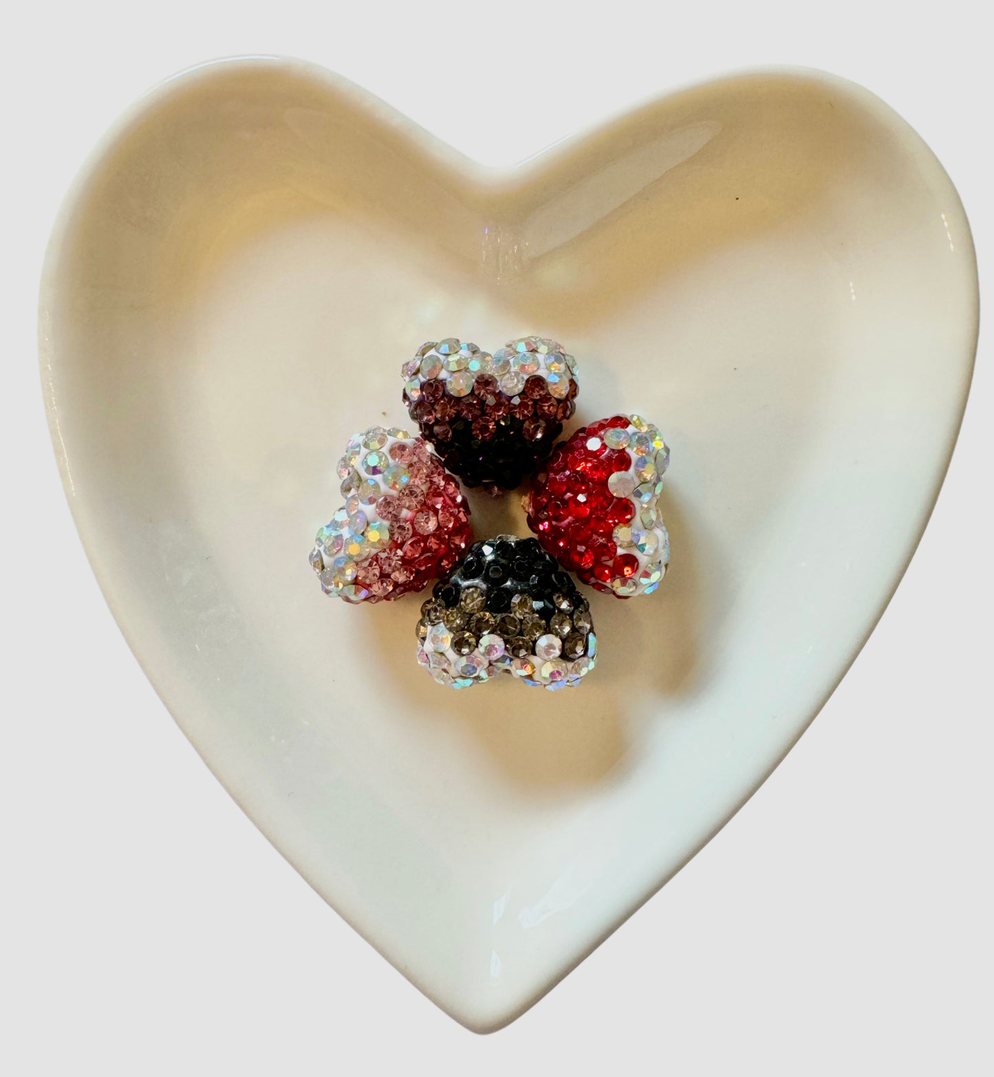 High Quality 14mm Ombre Color Heart Shaped Pave Rhinestone and Clay Beads Mix for Beadable Pen Stylus Keychain Bracelet Earrings and More.