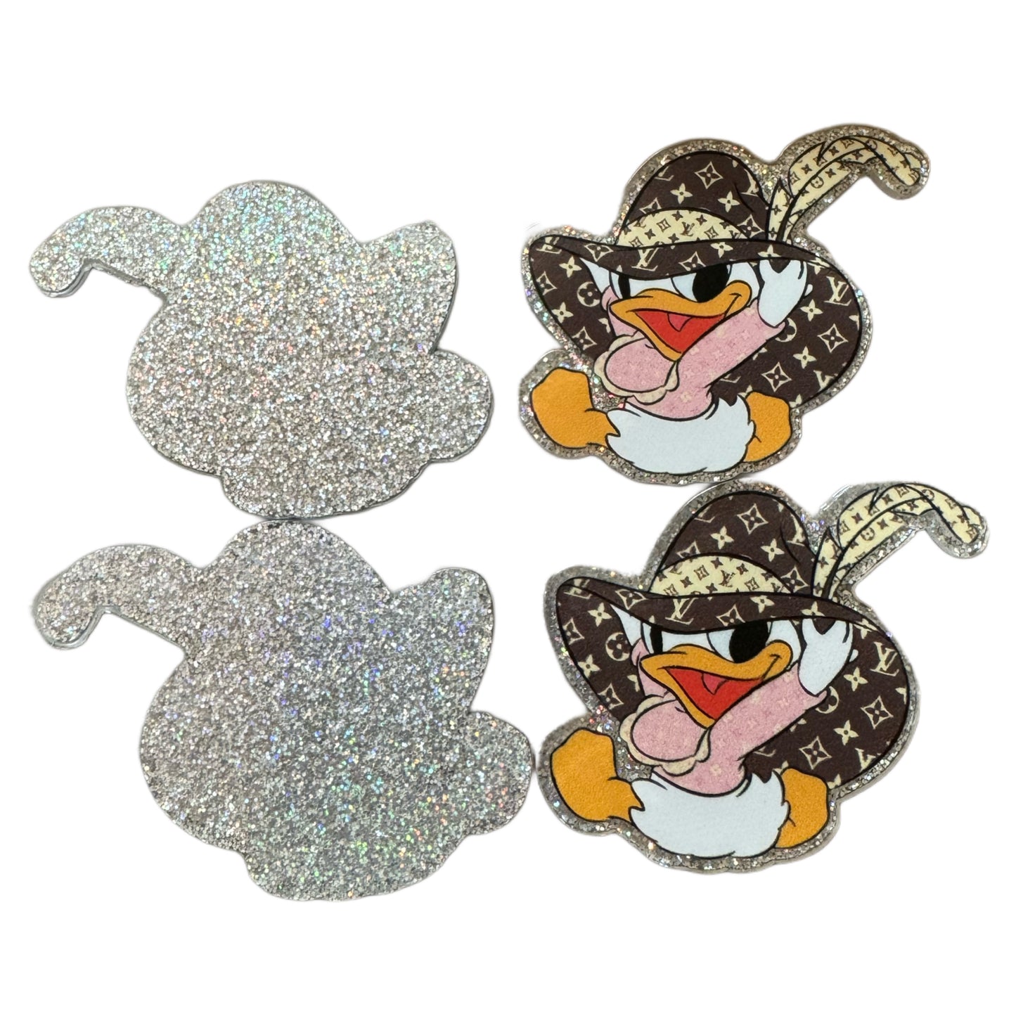 5 Pieces LV Designer Inspired Daisy Duck with Large Hat and Feather Flatback One Sided Planar Acrylic for Keychains, Badge Reels, Earrings and More!
