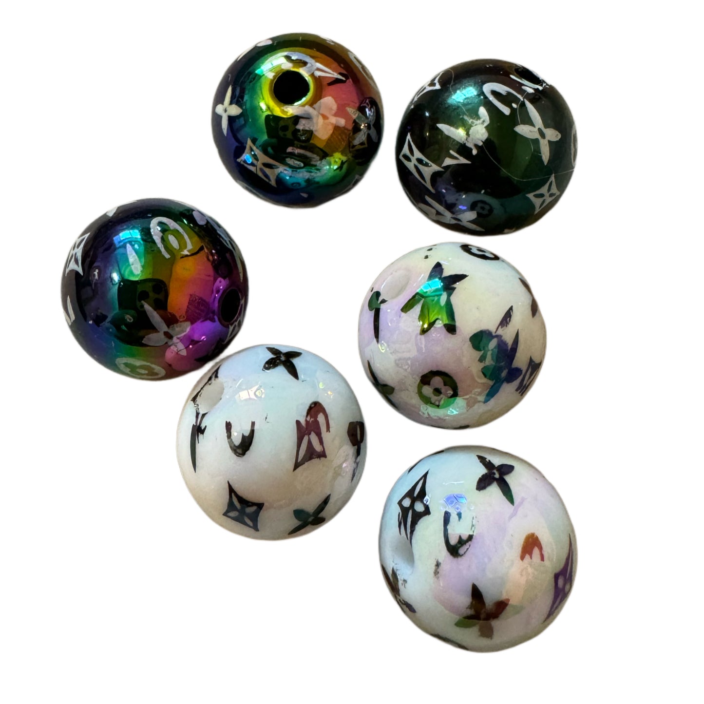 LV IMPERFECT 16mm White and Black AB Designer Inspired Acrylic Bead for Beadable Pens, Stylus, Pencils, Keychains and More!