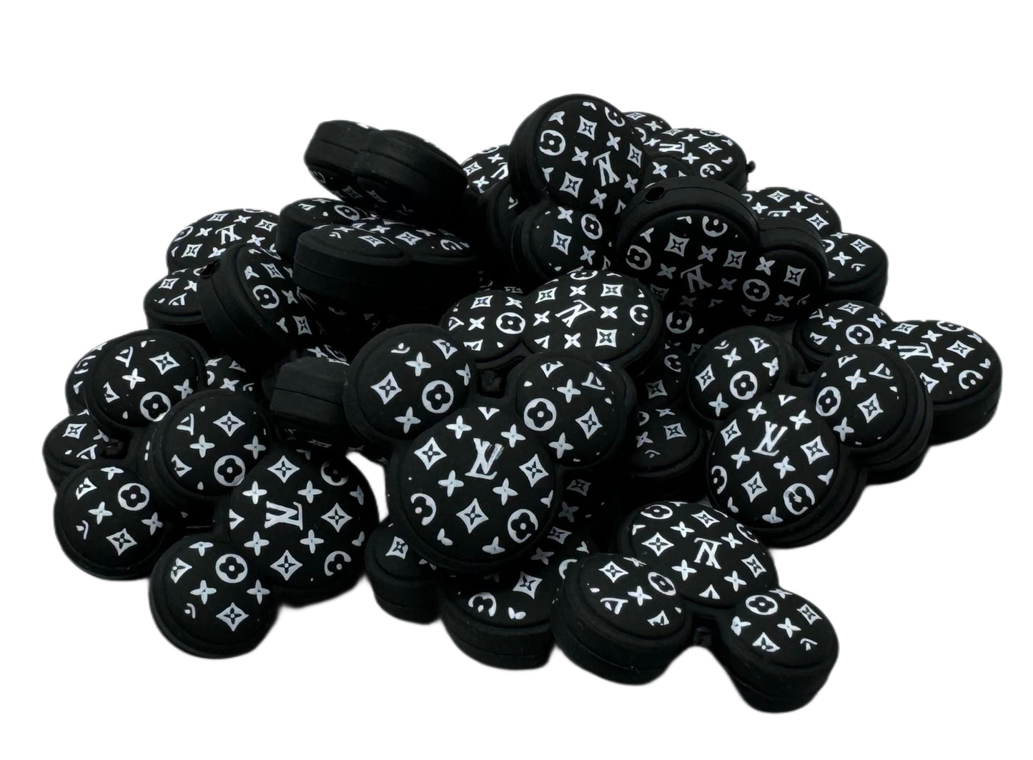 LV Black Flat Mouse Head Designer Inspired Silicone Focal Bead for Beadable Pens, Stylus, Pencils, Keychains and More