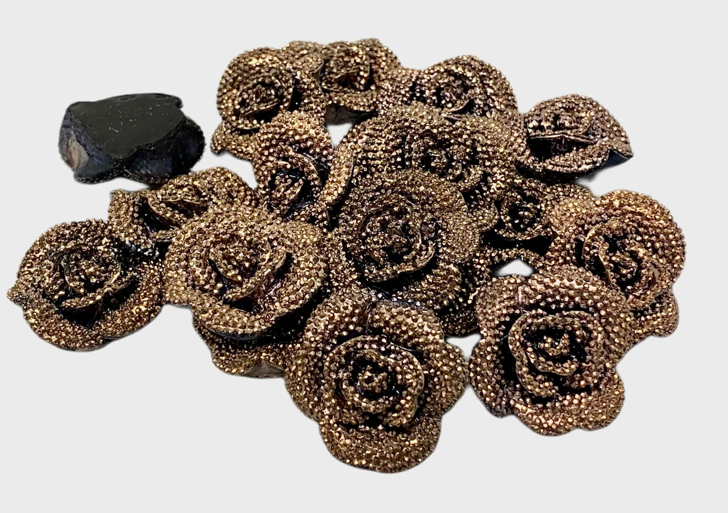 New Price! 5 Pieces 29mm Shiny Metallic Look Large Size Bronze Resin Rose Flower Cabochon Flat Back for DYI Phone Cases Water Bottles Hair