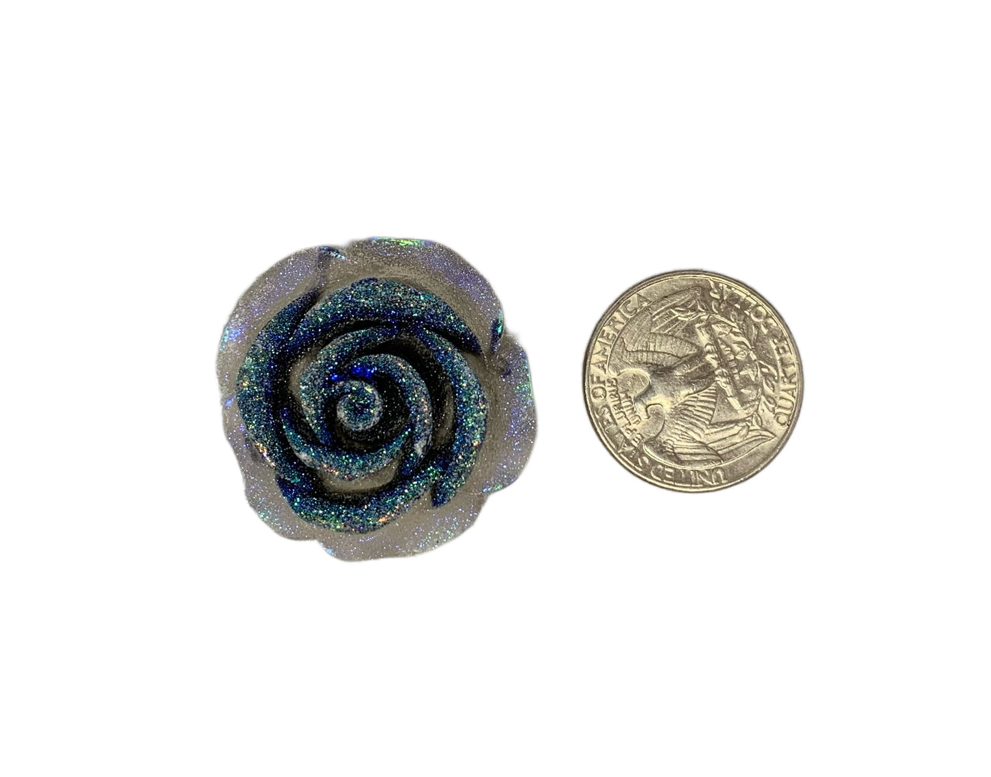New Price! 33mm GLOW Opaque Clear Glitter Resin Rose Flower Cabochon Flat Back Perfect DYI Phone Water Bottles Scrapbook Hair Accessory
