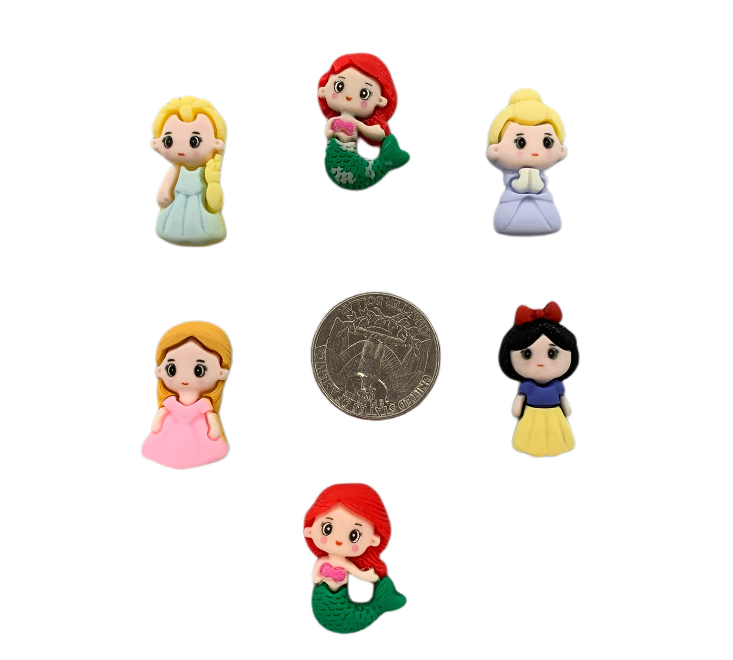 Cute Kawaii Different Princess Resin Charm Mix Cabochon Embellishment Flat Back for DYI Phone Cases Water Bottles Scrapbook Hair Accessory