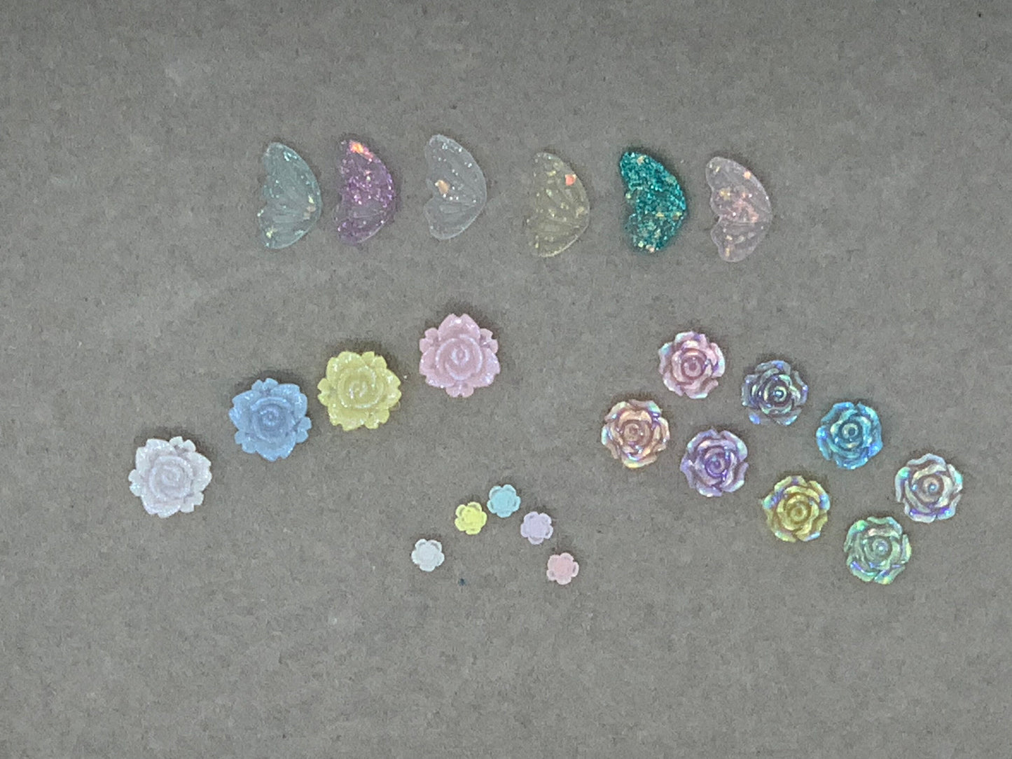 New Price! Clearly Pastel Garden Nail Charm Mix with Clear Pastel Flowers and Butterfly Wings Cabochon DYI Phone Cases Hair Accessories