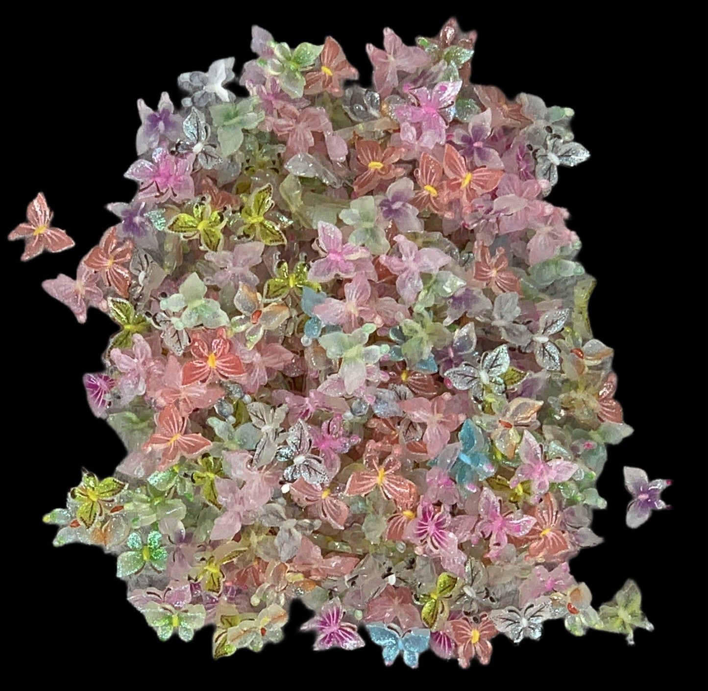 New Price! 9mm Colored Transparent Butterfly with Lovely Detail Nail Charm Mixed Butterflies Cabochon DYI Phone Cases Hair Accessories