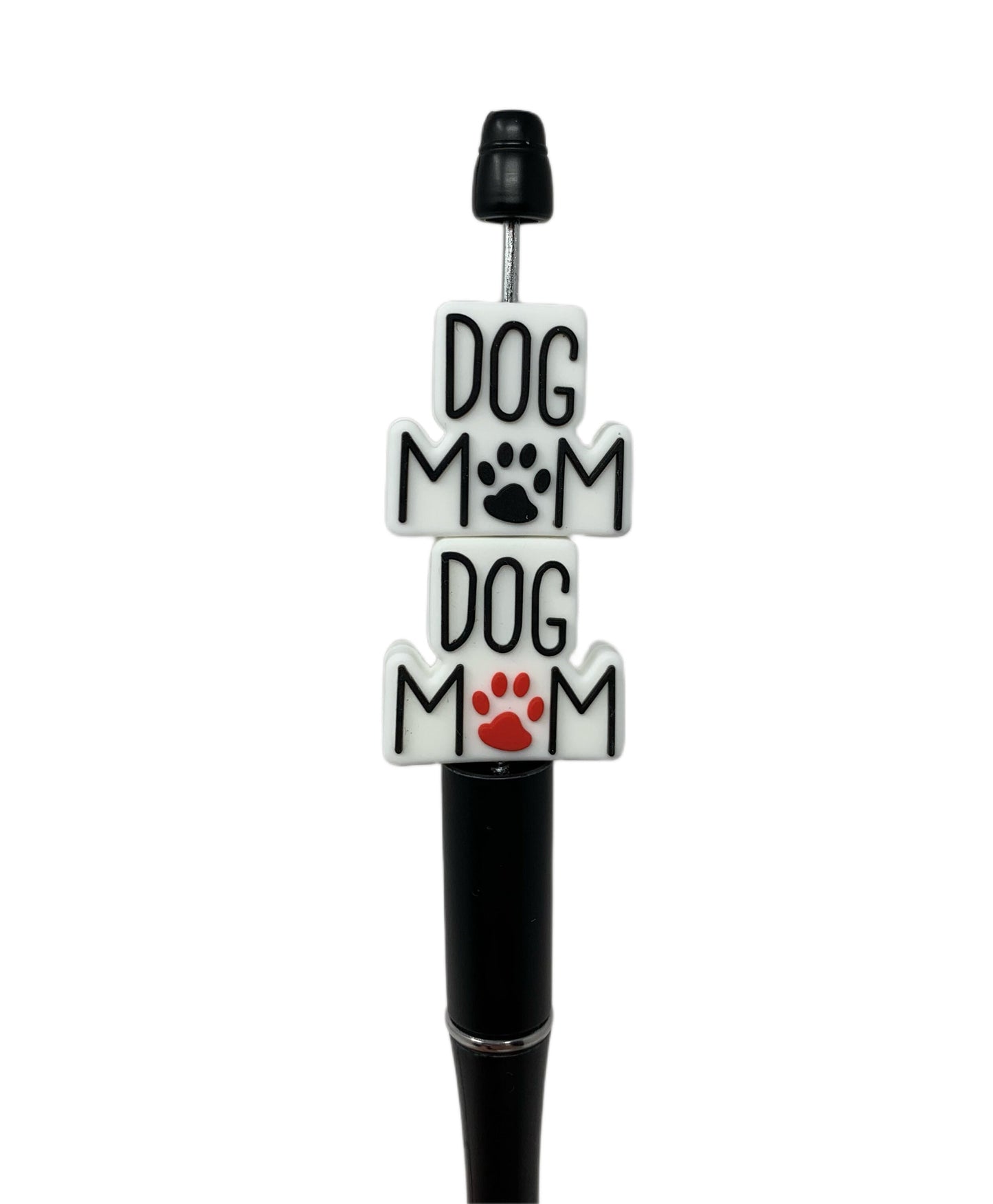 Dog Mom Red or Black Paw Print Silicone Focal Bead for Beadable Pens, Stylus, Pencils, Keychains and More