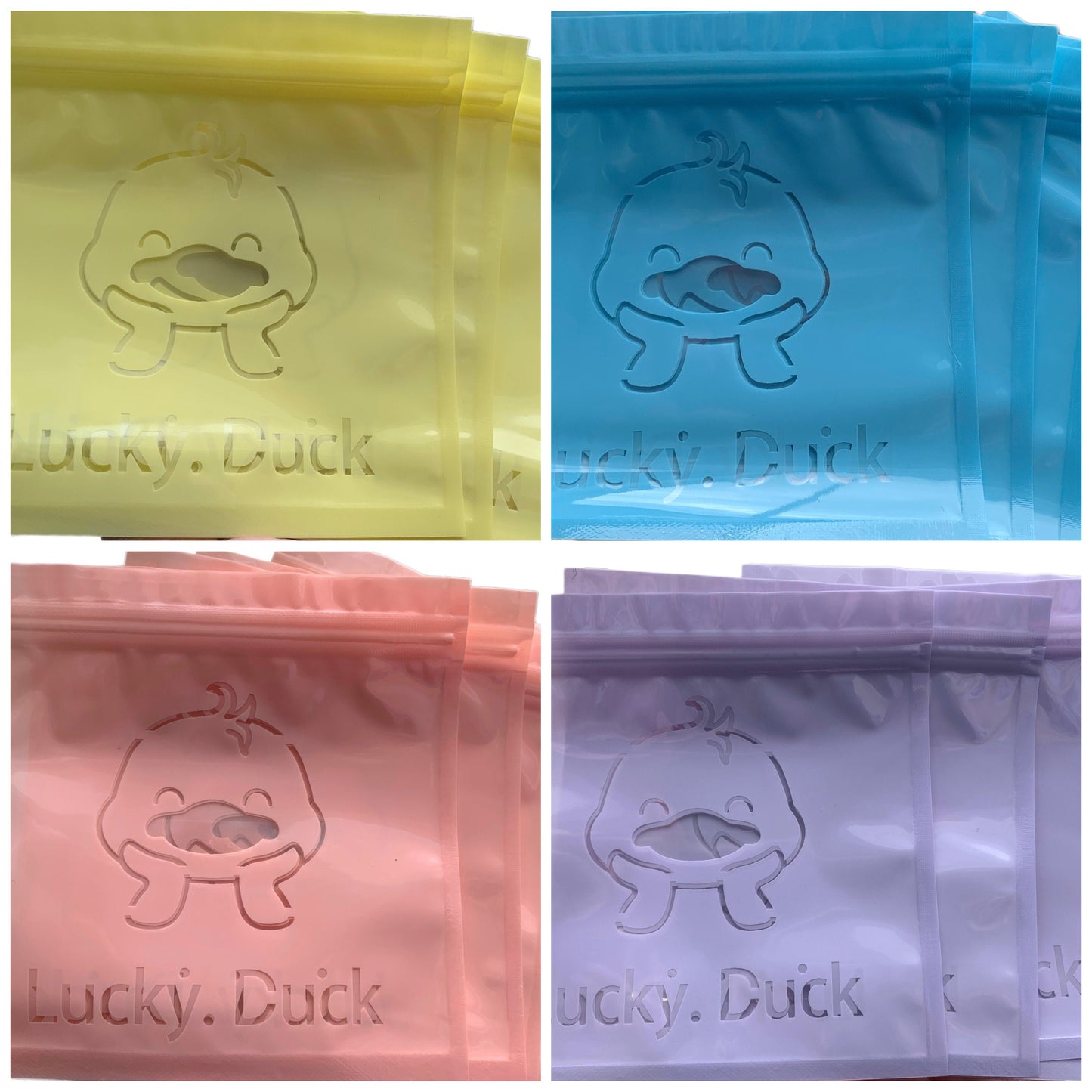 Lucky Duck Yellow Blue Pink or Purple Plastic Bags with Resealable Zip Closure for Jewelry, Party Favour, Resin Ducks or Cruising Duck Game