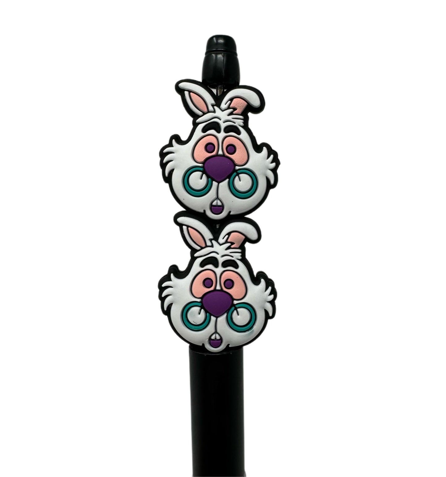 The White Rabbit Wearing Glasses Alice in Wonderland Silicone Focal Bead for Beadable Pens, Stylus, Pencils, Keychains and More