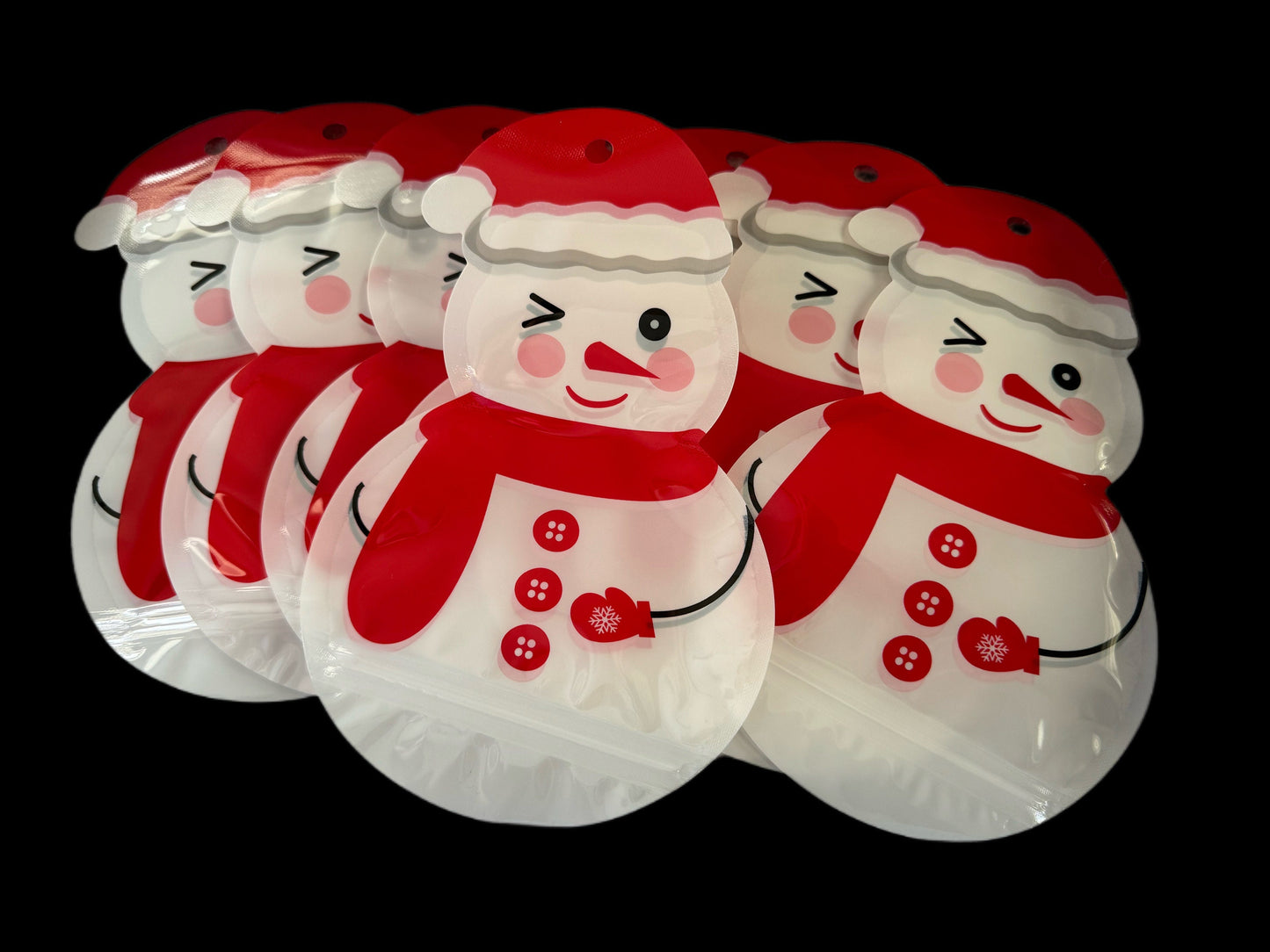 Christmas Snowman Winking Plastic Bags with Resealable Zip Closure for Gifts, Jewelry, Party Favour, Stocking Stuffers and More!