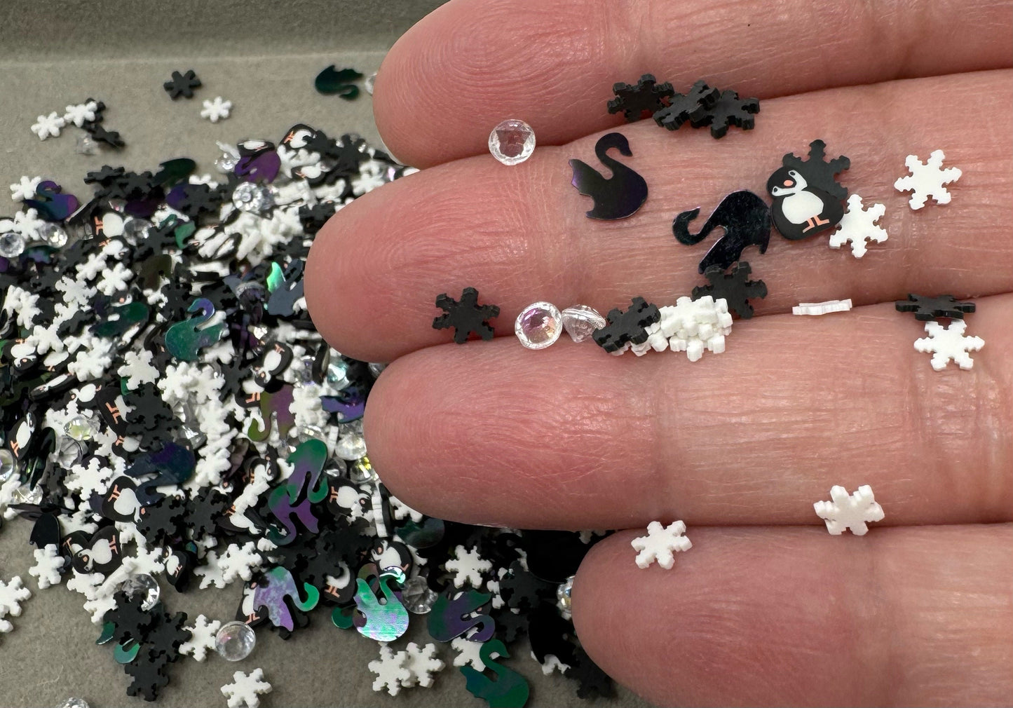5, 10 or 20 gm Mixed Shape Winter Penguin Confetti Glitter Sprinkles for Beadable Snow Globe Pens, Ornament Accents, Slime, Decoden, Nails