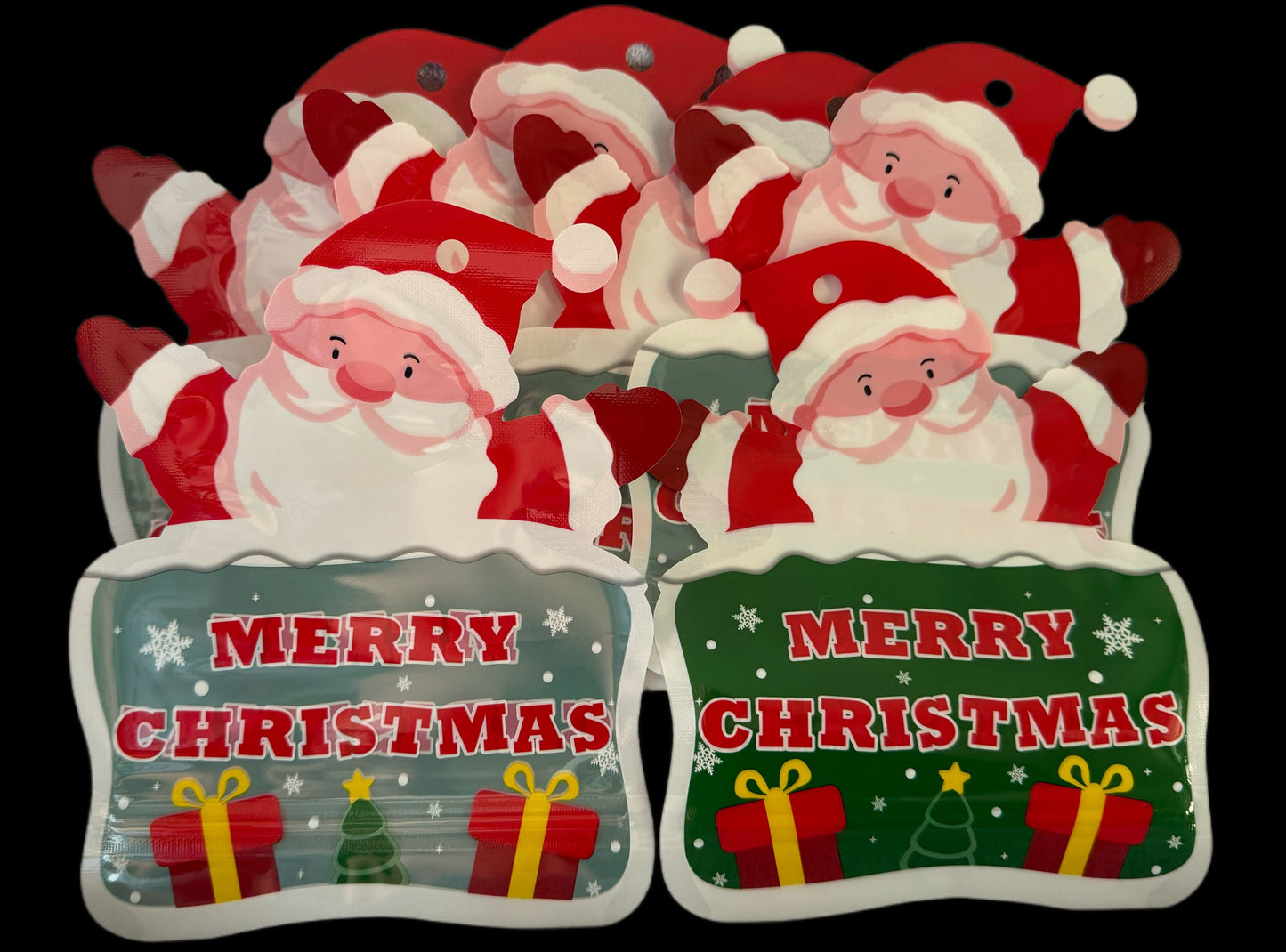 Merry Christmas Santa Plastic Bags with Resealable Zip Closure for Gifts, Jewelry, Party Favour, Stocking Stuffers and More!