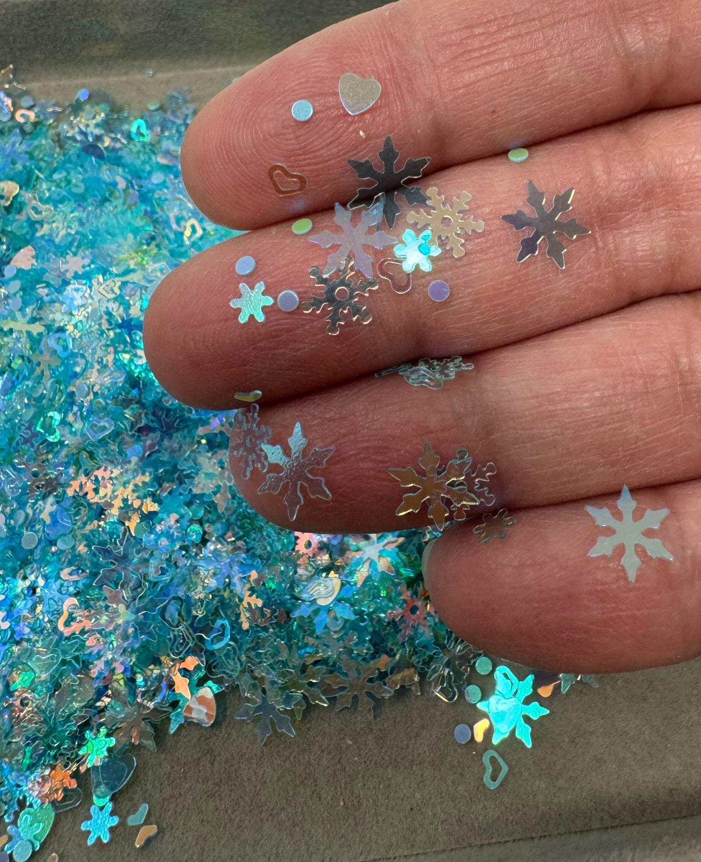 5, 10 or 20 gm Blue Winter Snowflake AB Confetti Glitter for Beadable Snow Globe Pens, Christmas Ornament Accents, Slime, Decoden, Nails