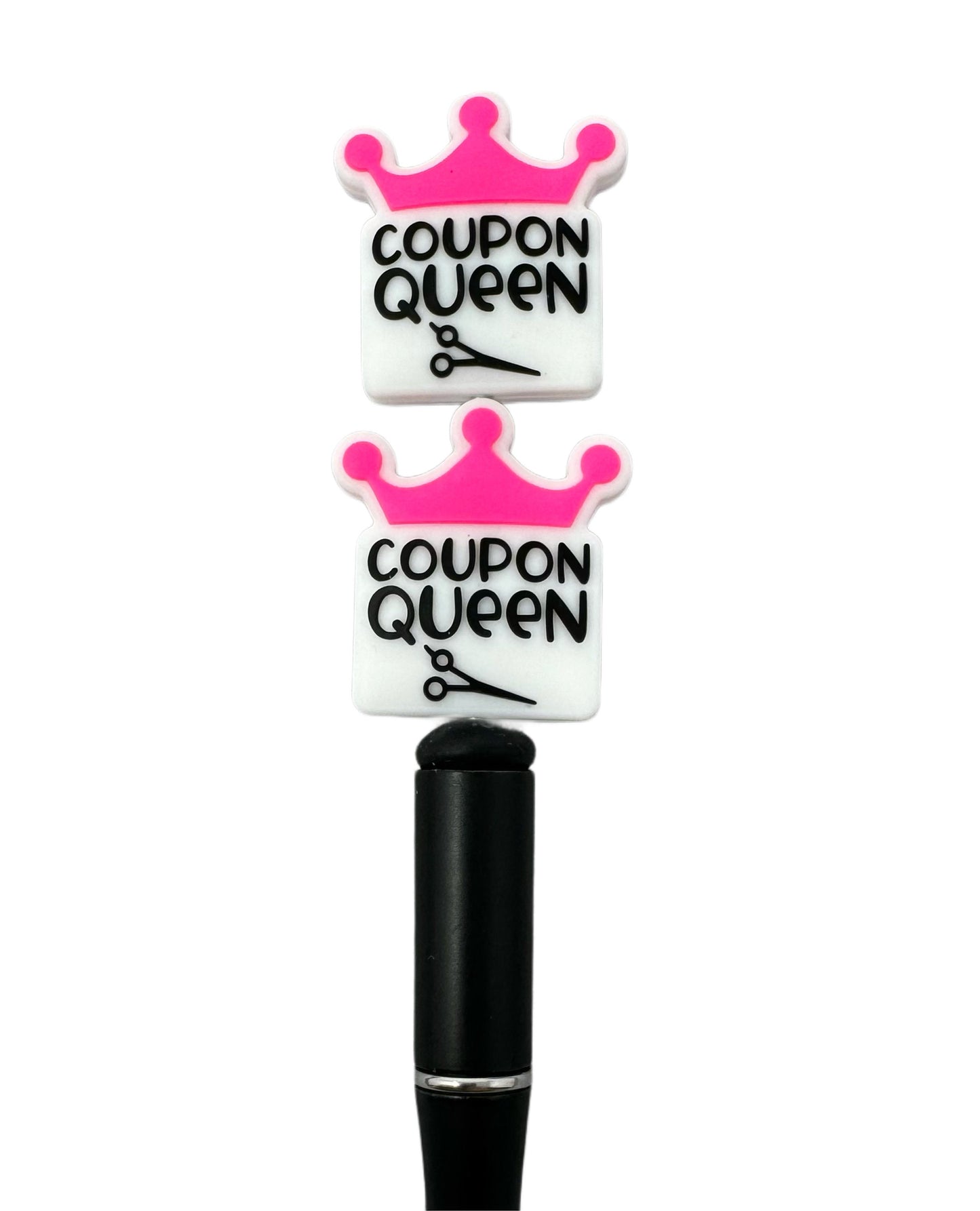 Coupon Queen with Pink Crown and Scissors Silicone Focal Bead for Beadable Pens, Stylus, Pencils, Keychains and More