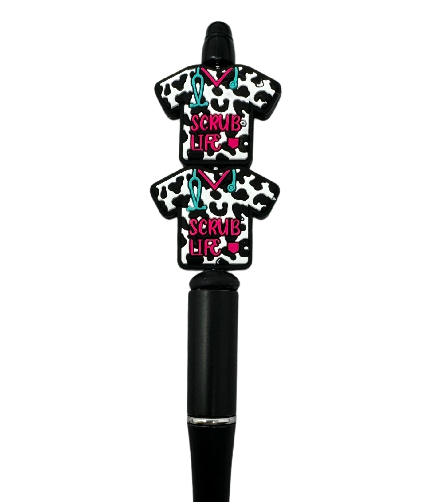 Two Color Variations Animal Print Nurse Scrub Life Silicone Focal Bead for Beadable Pens, Stylus, Pencils, Keychains and More