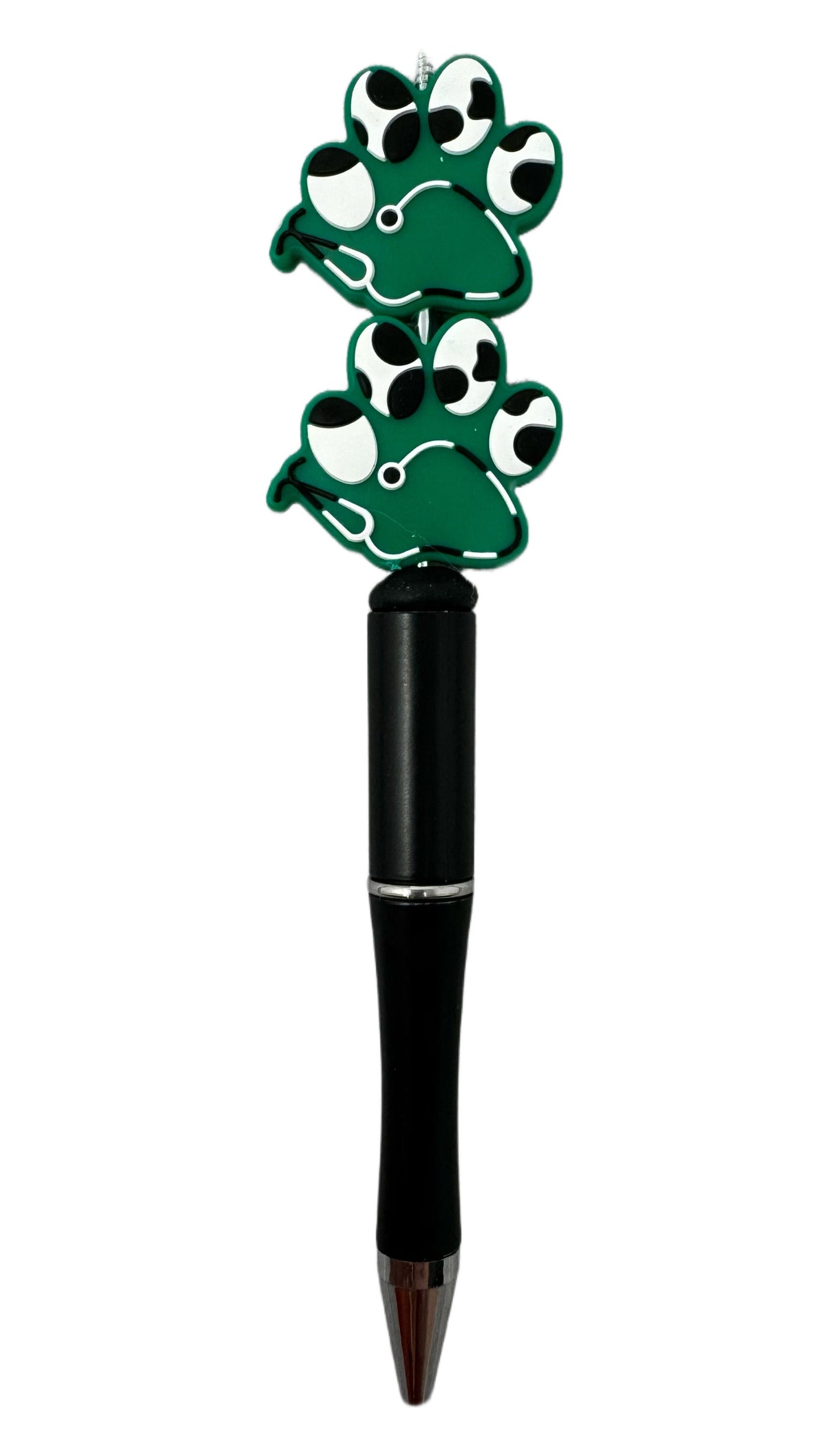 Veterinary Green Paw with Animal Print and Stethoscope Silicone Focal Bead for Beadable Pens, Stylus, Pencils, Keychains and More