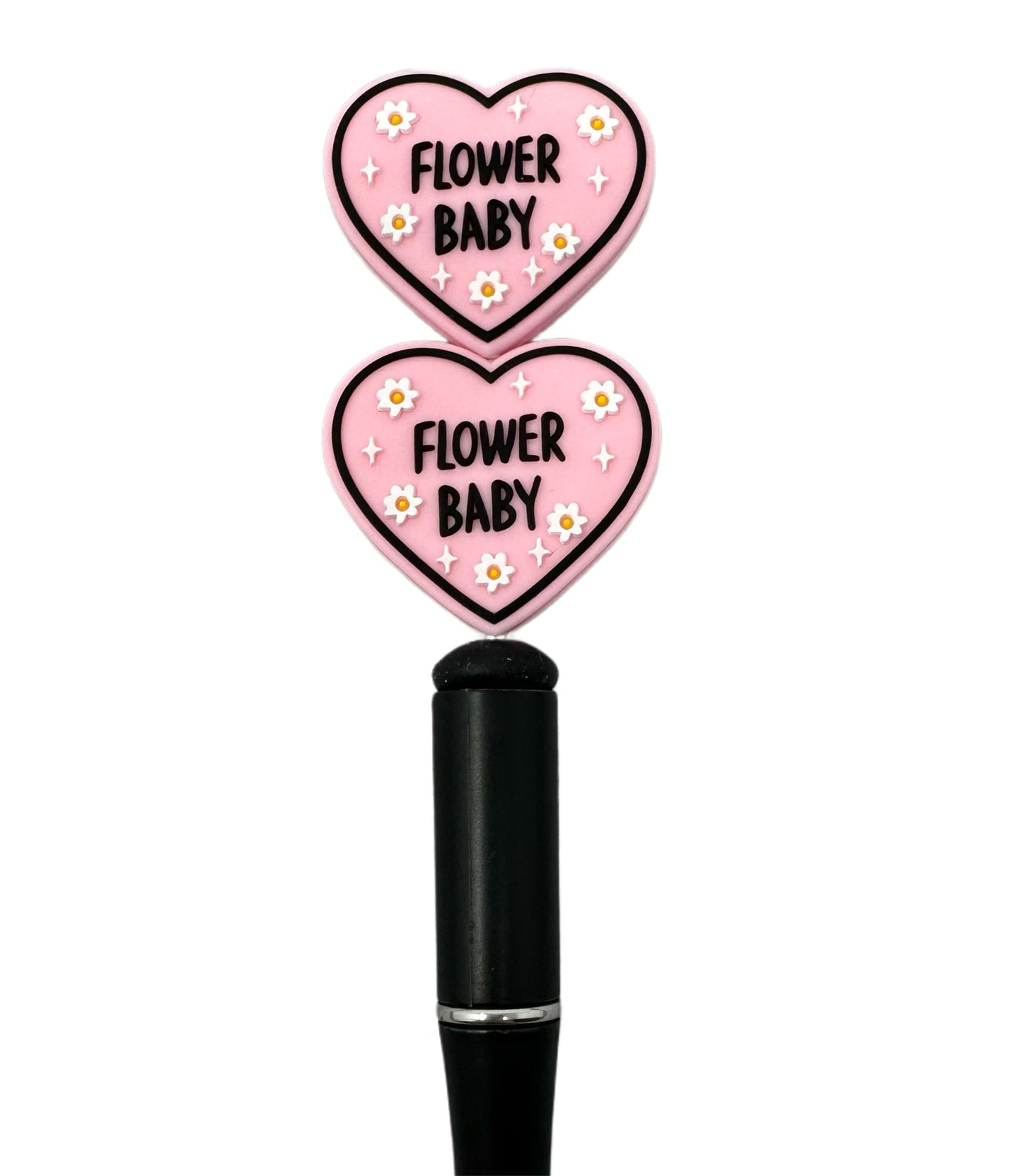 Flower Baby Pink Heart Silicone Focal Bead for Beadable Pens, Stylus, Pencils, Keychains and More