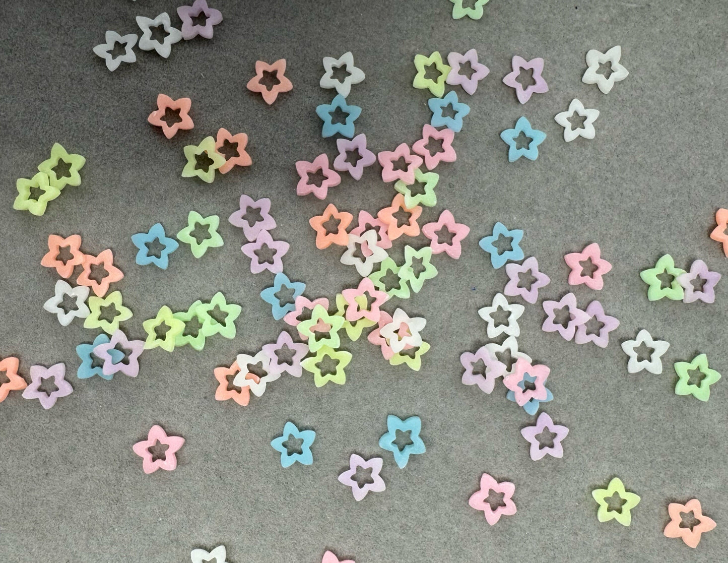 5, 10 or 20 gm GLOW Hollow Stars Polymer Clay Confetti Sprinkles for Beadable Snow Globe Pens, Nail Art, Slime, Decoden and More!