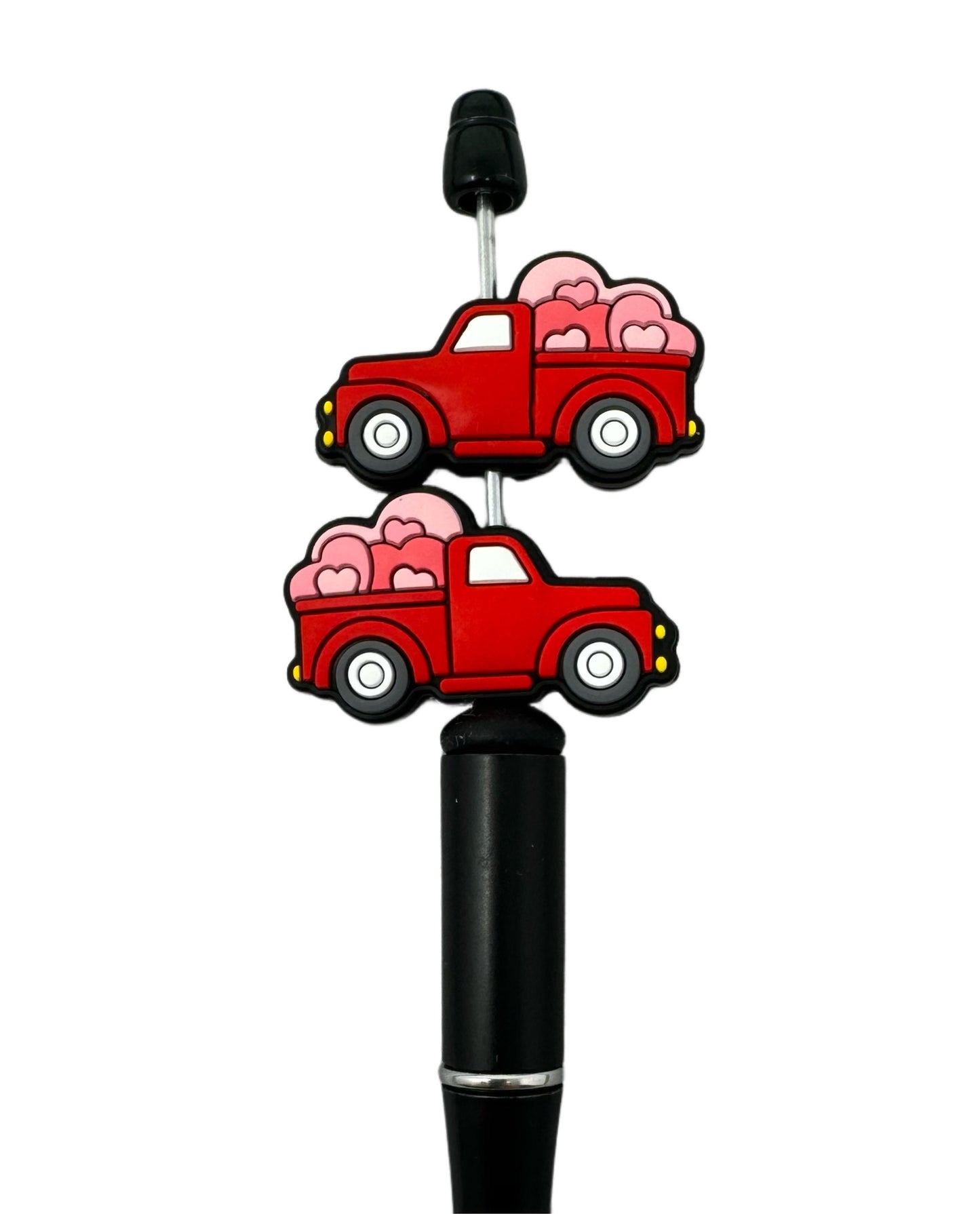 Red Truck with Hearts for Valentine’s Day Silicone Focal Bead for Beadable Pens, Stylus, Pencils, Keychains and More