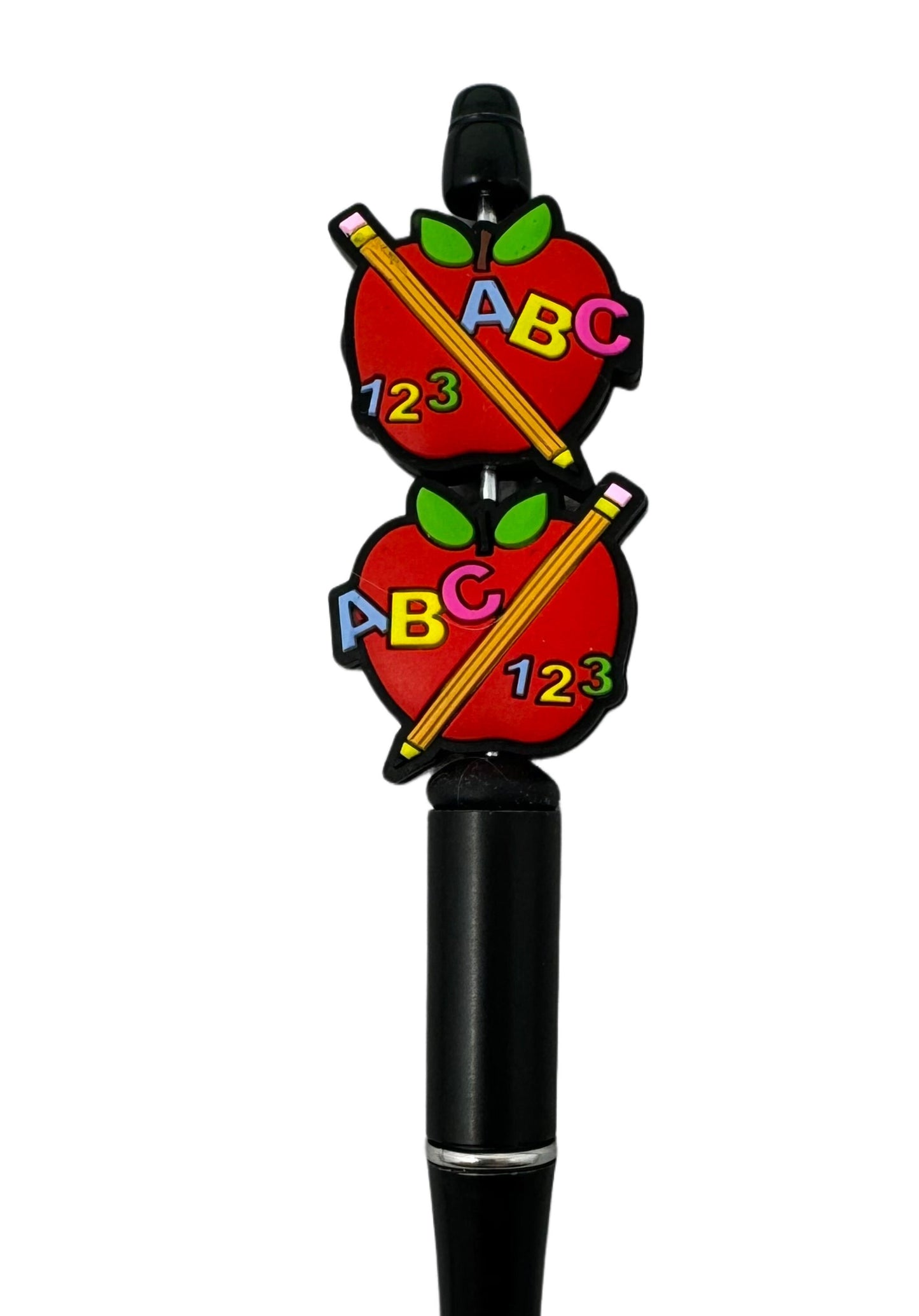 Apple with Pencil and ABC 123 Teacher Silicone Focal Bead for Beadable Pens, Stylus, Pencils, Keychains and More.