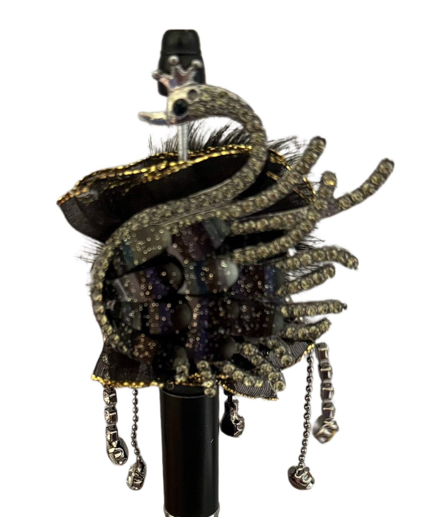 Ultra Premium Large Swan Beads with Metal Rhinestone Dangles, and Faux Fur for Beadable Pen Stylus Keychain and more!