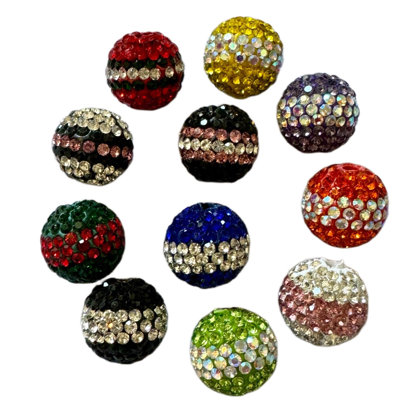10 Pieces Gorgeous 16mm Pave Rhinestone and Clay Center Stripe Beads for Beadable Pen Stylus Keychain Bracelet Earrings and More
