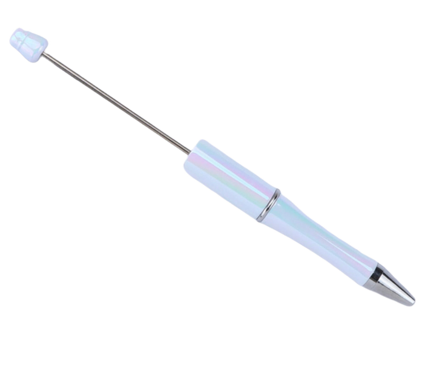 Pack of 10 White AB Color Beadable Plastic Pen Blank for Your DIY Creations with Beads Focals Rhinestones Spacers Refills Sold Separately