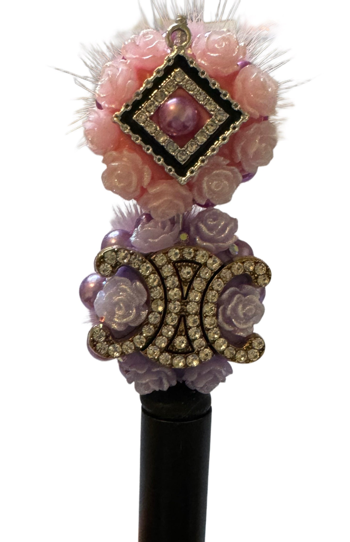 5 Pieces Pretty 30mm Fluffy Faux Fur Beads with Charms and Rhinestone and Pearl Accents for Beadable Pen Stylus Keychain Bracelet and More