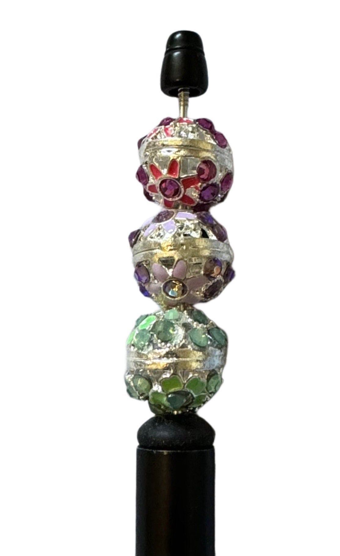 5 Pieces Fancy 16mm Metal and Enamel Flower Bead Mix with Rhinestones for Beadable Pen Stylus Keychain Bracelet for Your DIY Creations