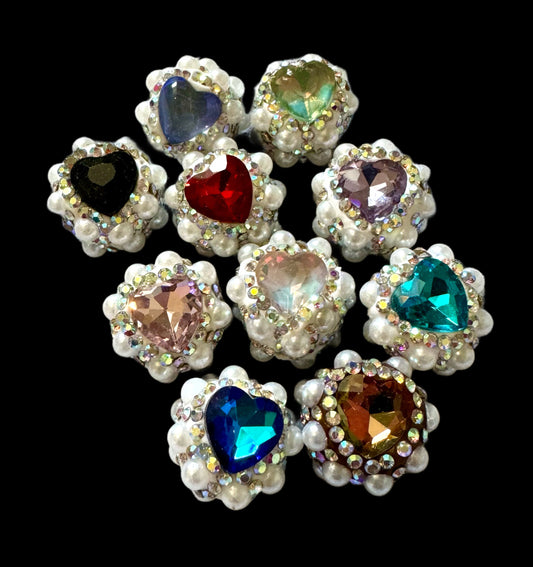 5 pieces Fancy 17mm Pearl and Rhinestone Heart Bead Mix for Beadable Pen Stylus Keychain Bracelet and more for Your DIY Creations