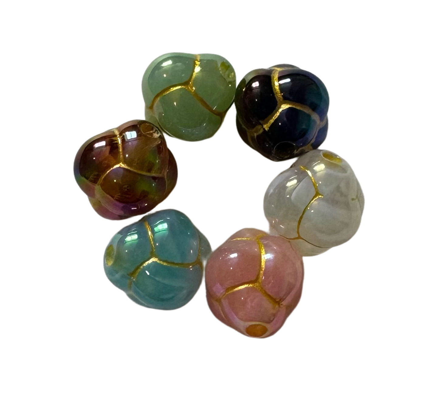 25 Pieces 13mm Lantern Beads Mix with Gold Outline for Beadable Pen Stylus Keychain Bracelet and more for Your DIY Creations